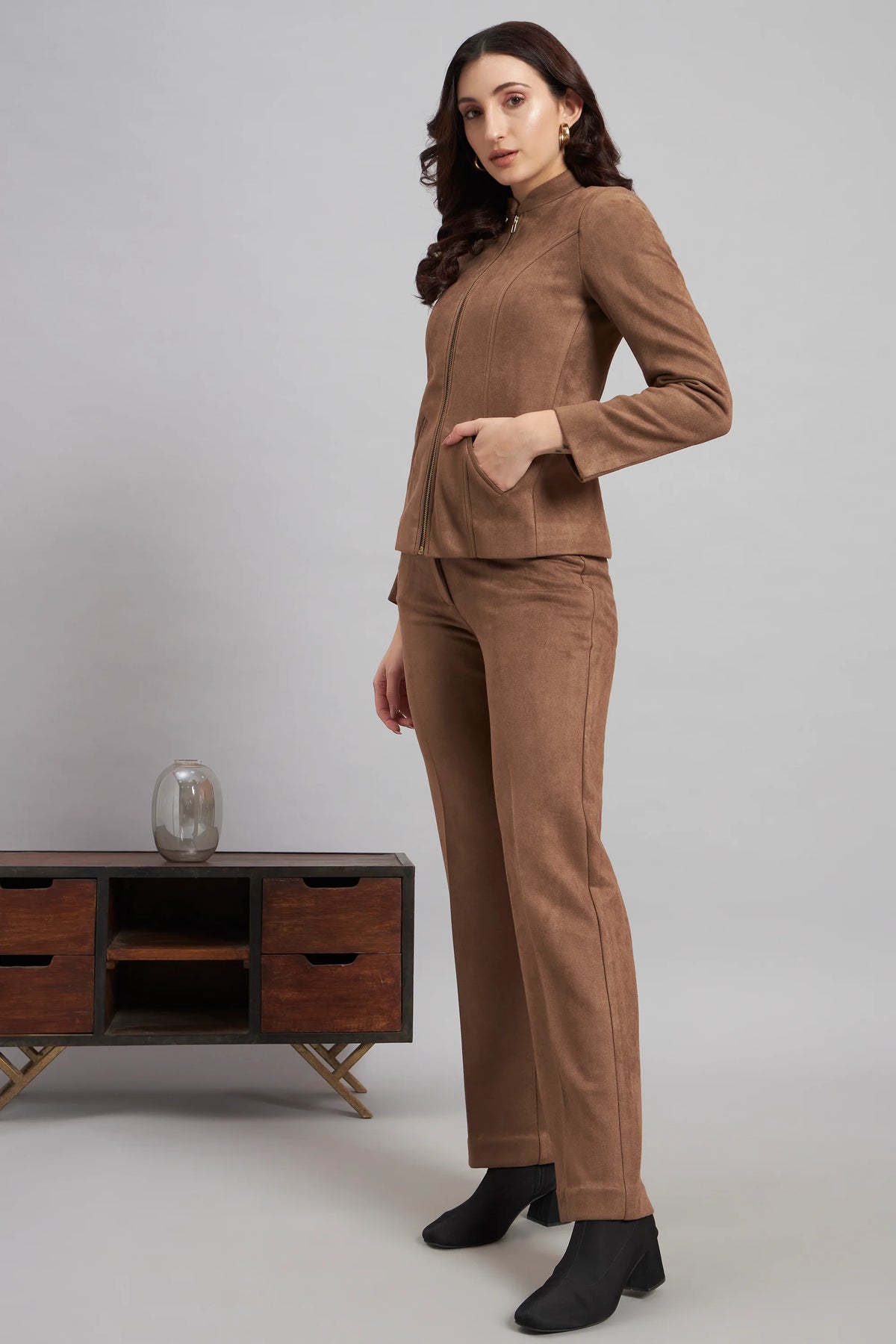 Grace with Grit Suede Jacket Trouser Co-ord, Brown