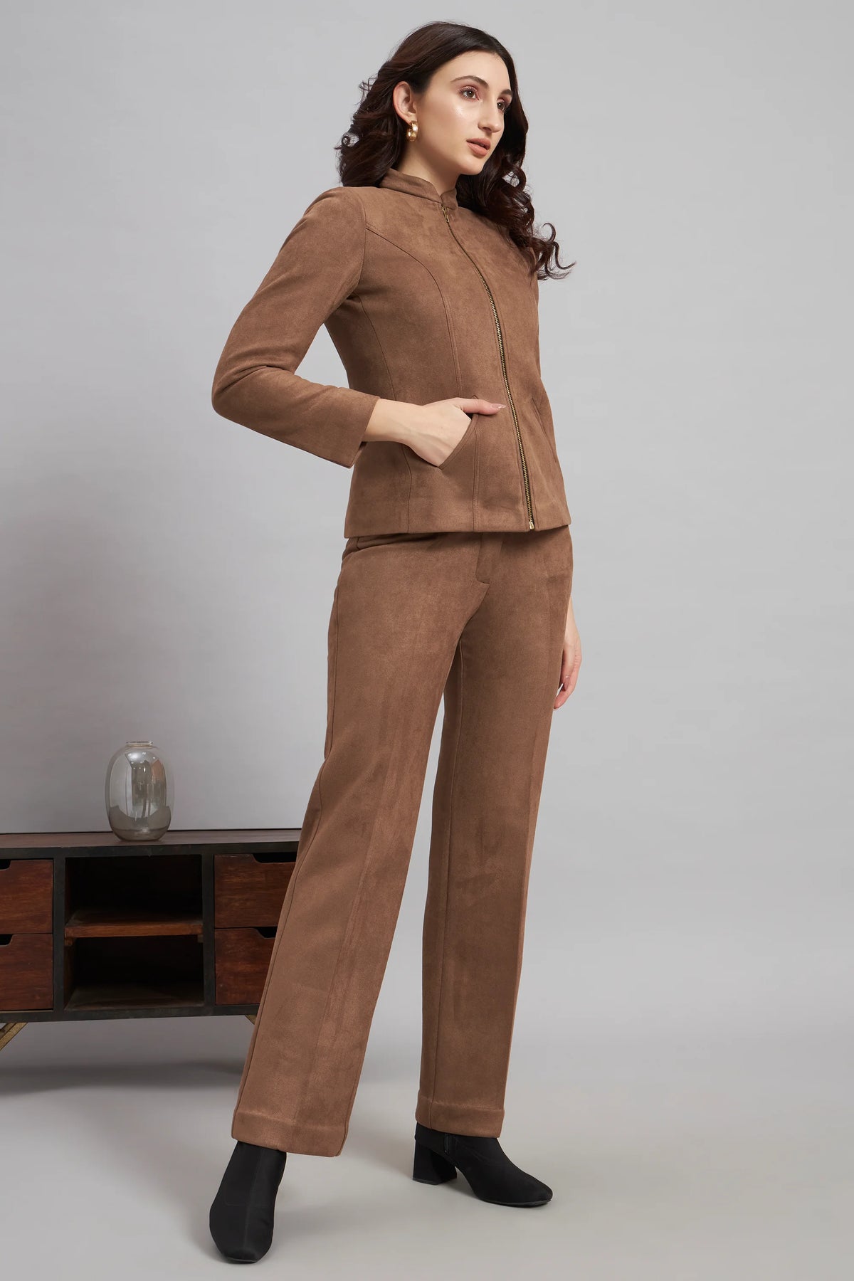Grace with Grit Suede Jacket Trouser Co-ord, Brown