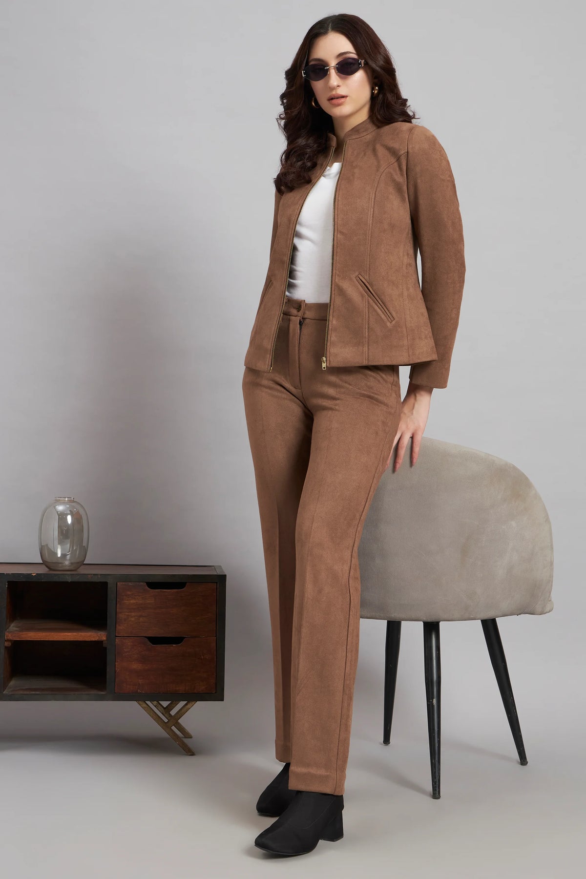 Grace with Grit Suede Jacket Trouser Co-ord, Brown