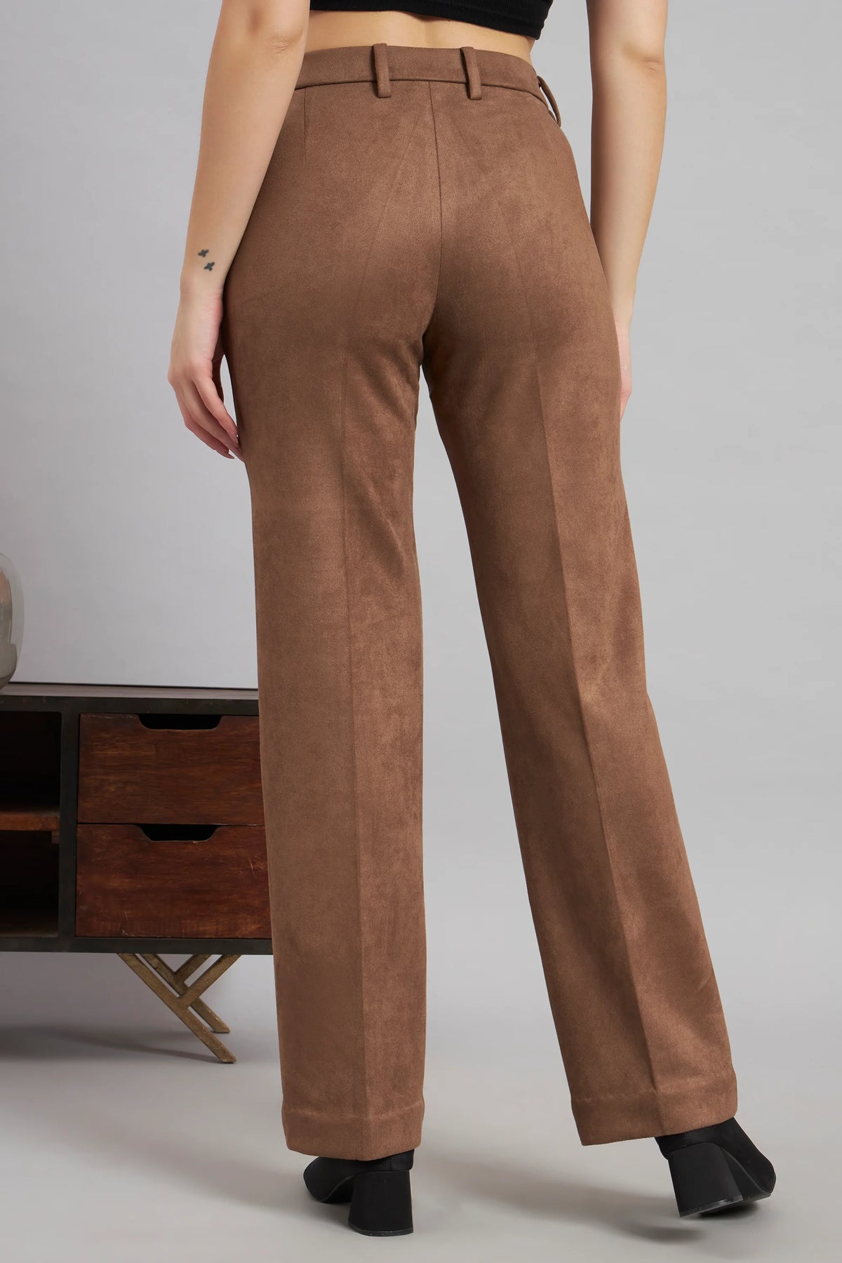 Straight Fit, Suede Trouser, Brown