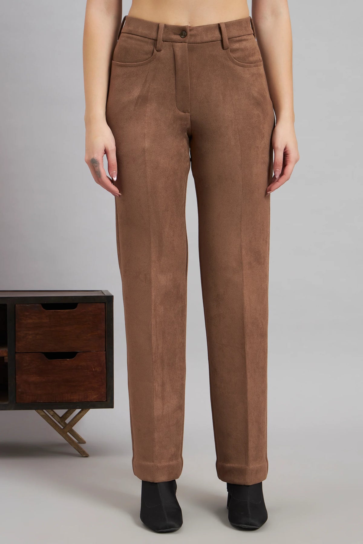 Straight Fit, Suede Trouser, Brown