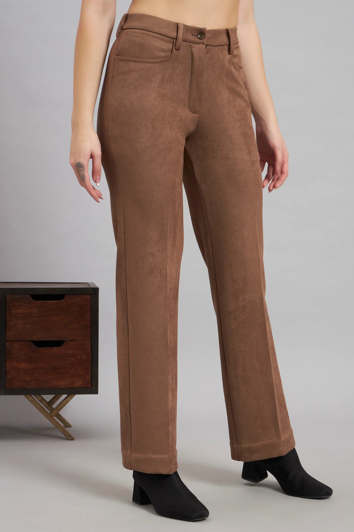 Straight Fit, Suede Trouser, Brown