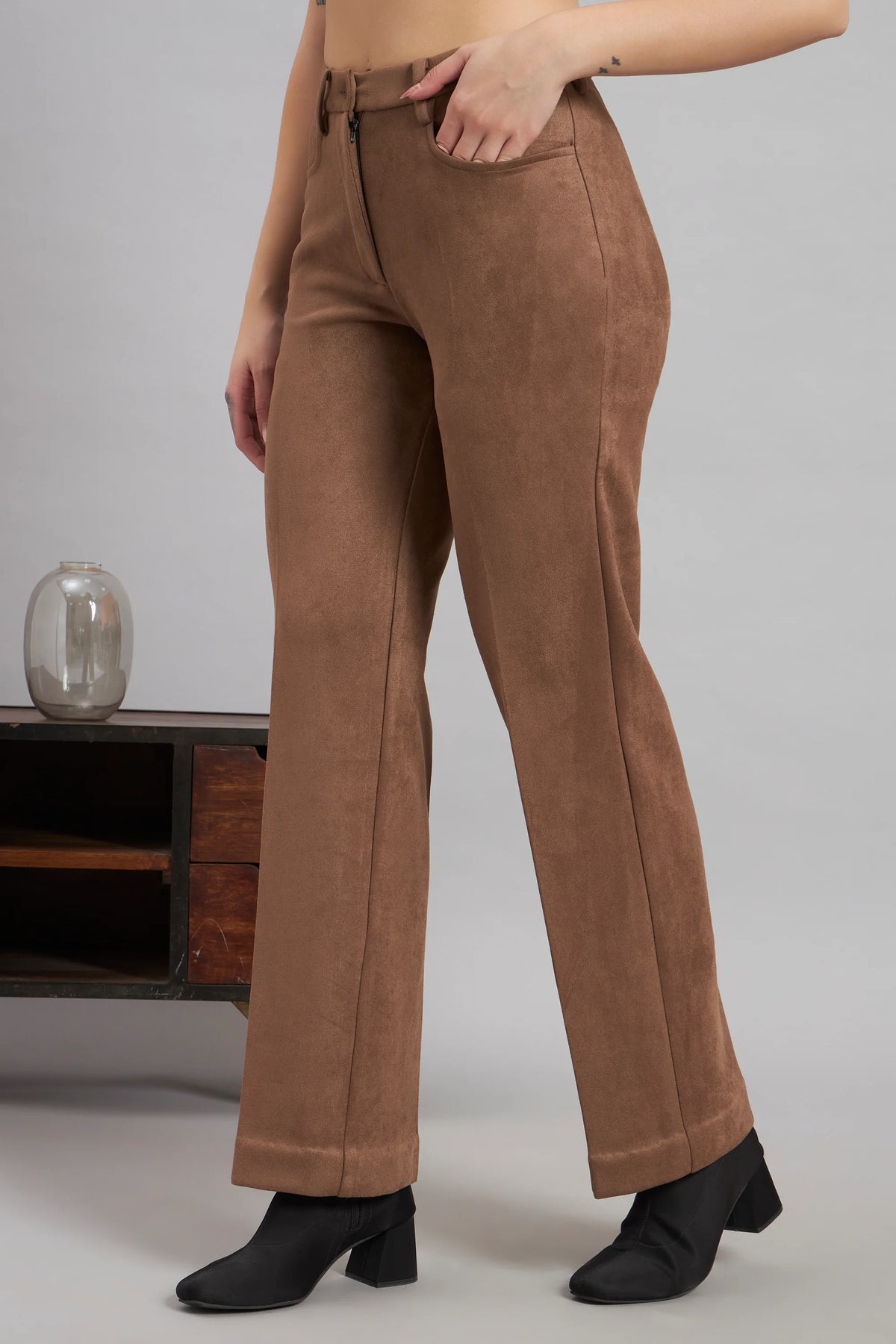 Straight Fit, Suede Trouser, Brown