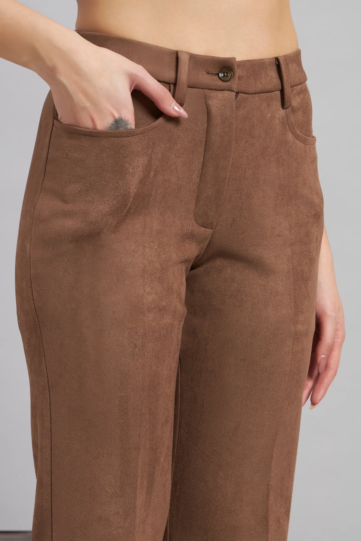 Straight Fit, Suede Trouser, Brown