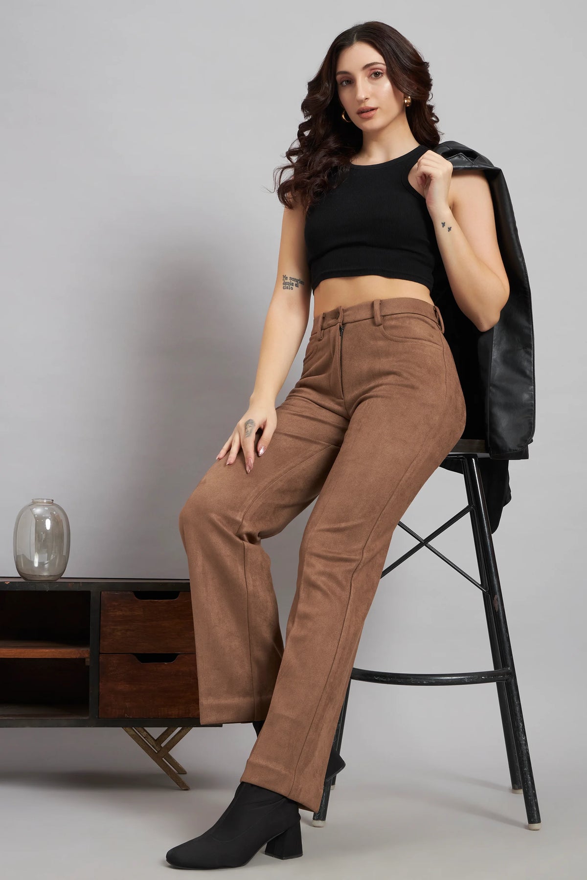 Straight Fit, Suede Trouser, Brown