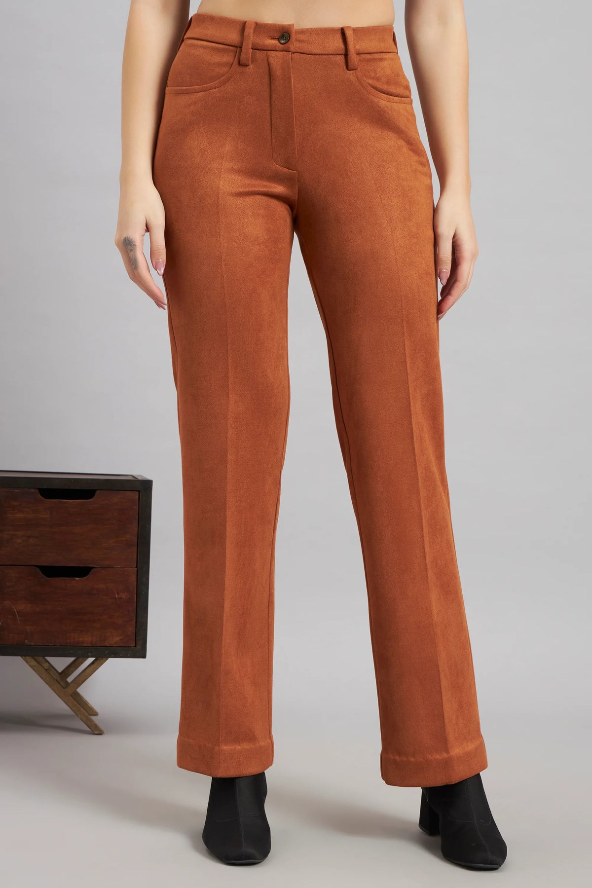 Straight Fit, Suede Trouser, Tan