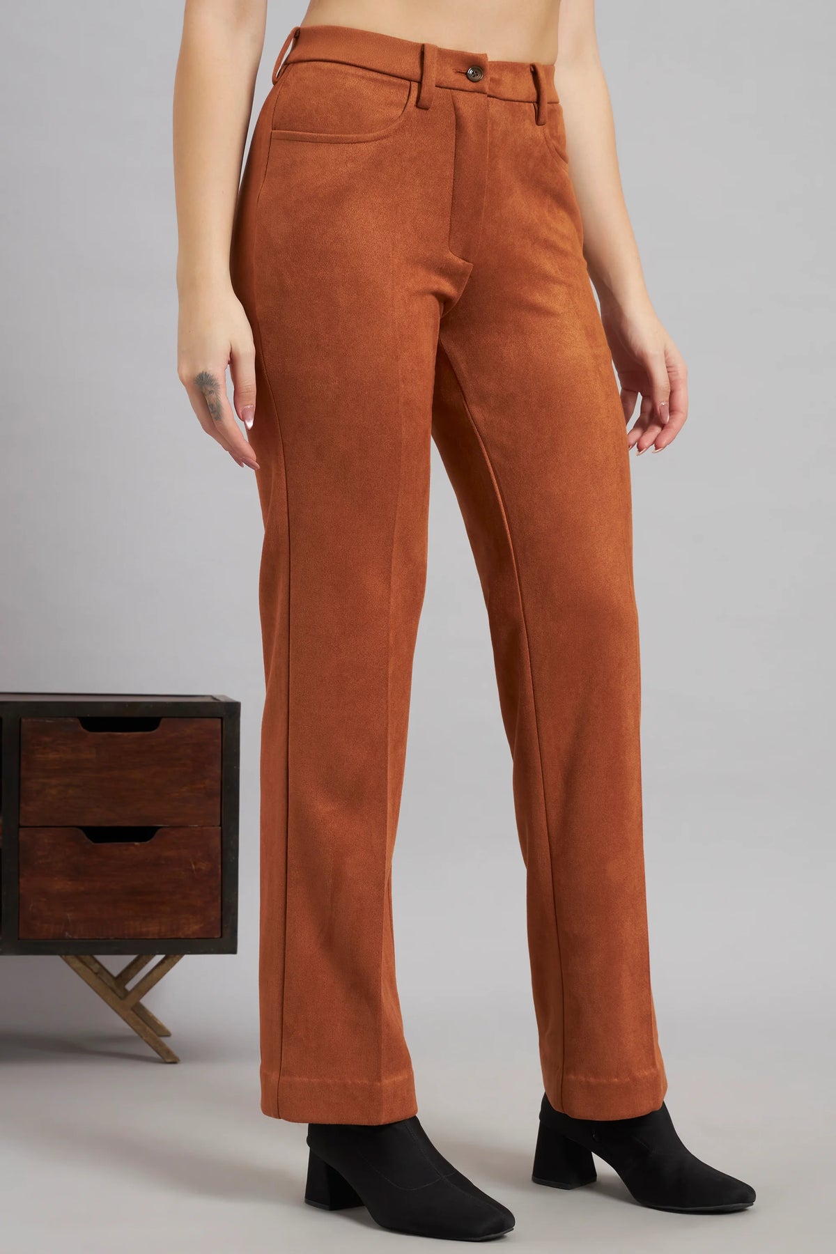 Straight Fit, Suede Trouser, Tan