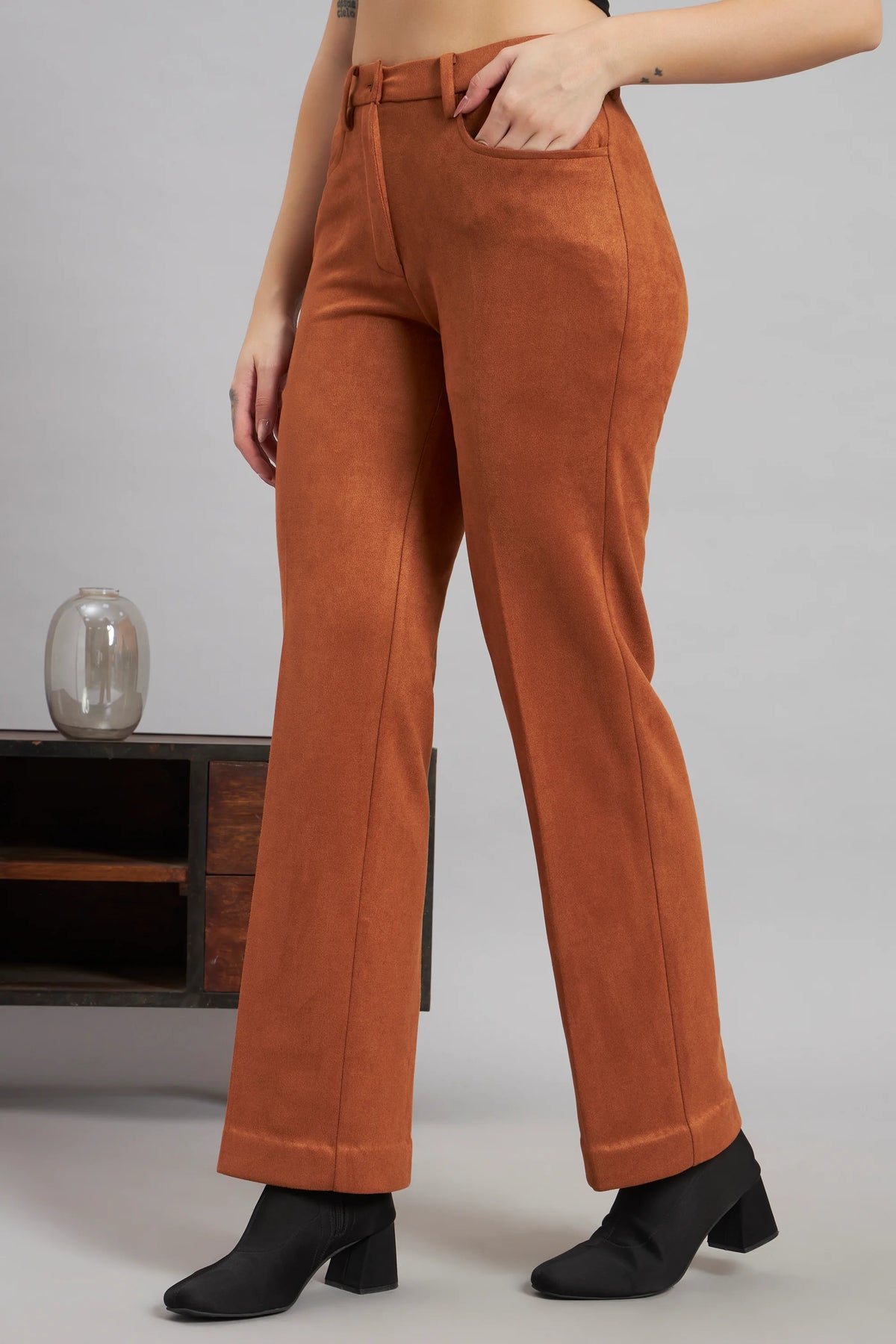 Straight Fit, Suede Trouser, Tan