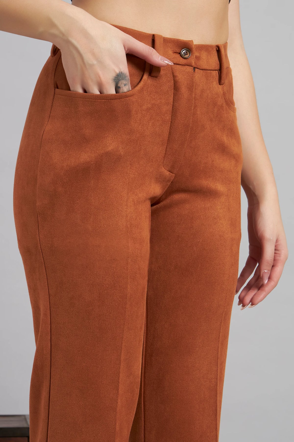 Straight Fit, Suede Trouser, Tan