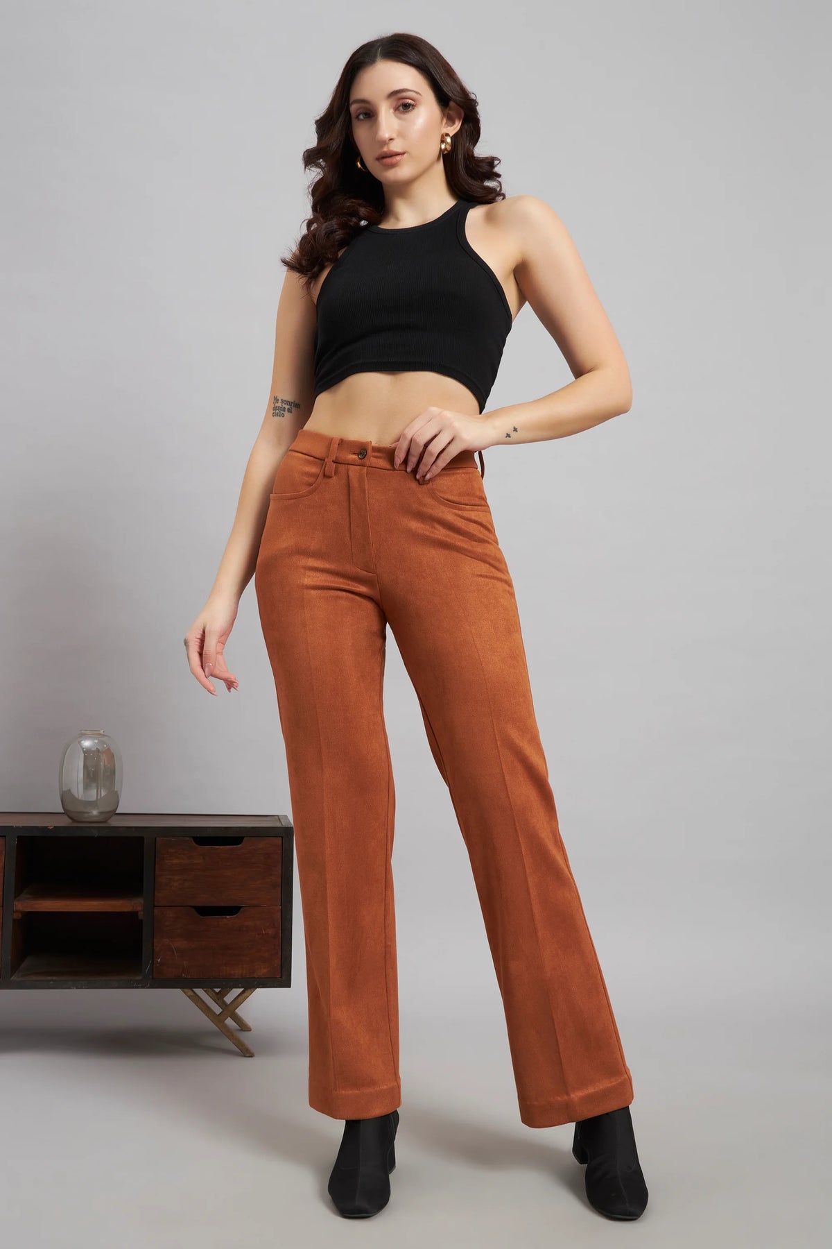 Straight Fit, Suede Trouser, Tan