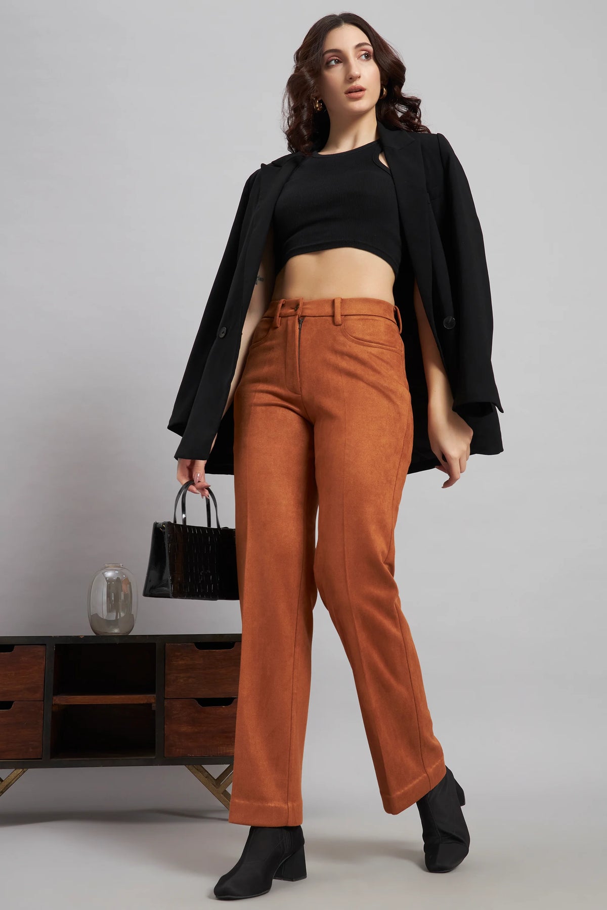Straight Fit, Suede Trouser, Tan