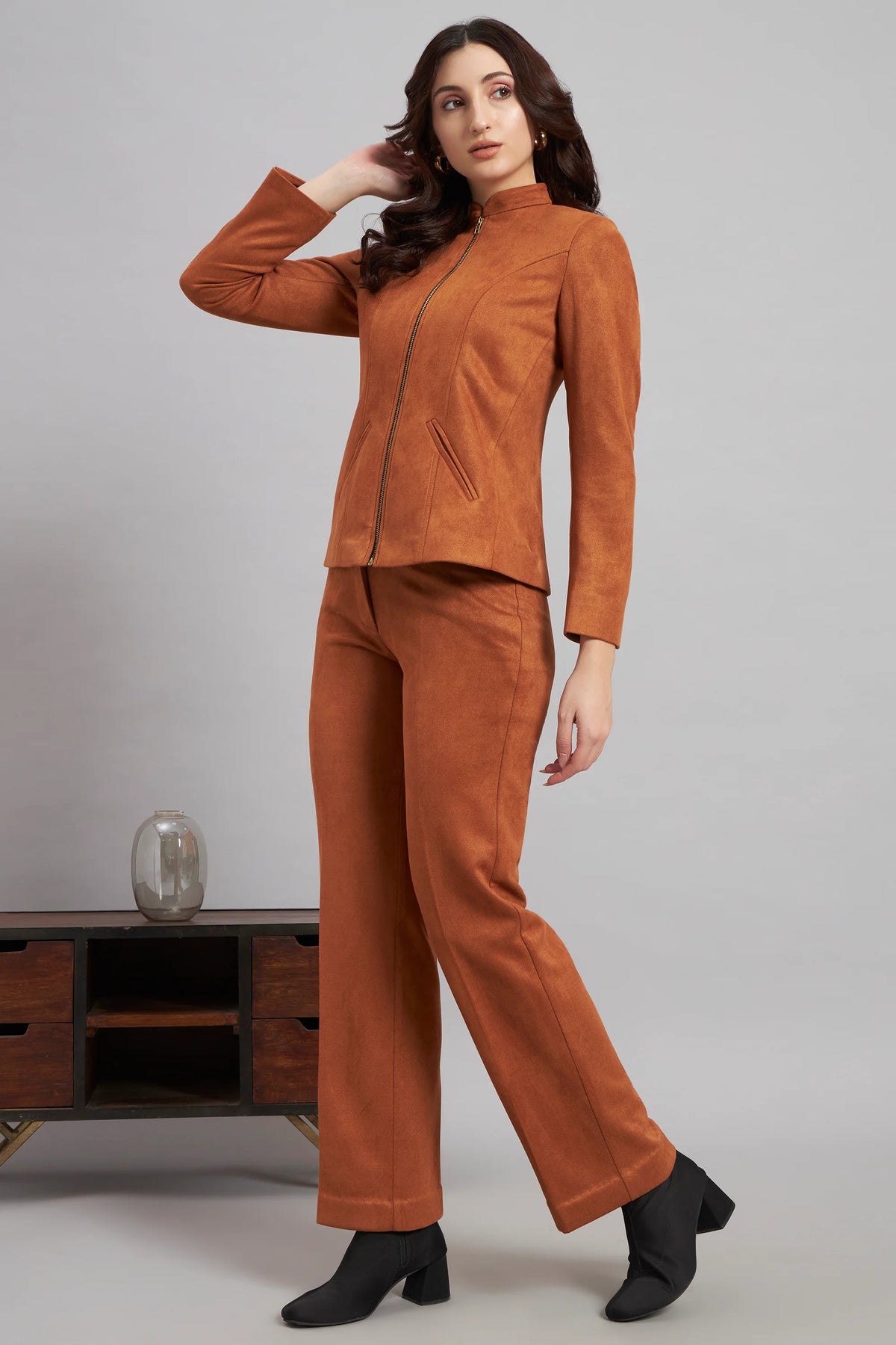 Grace with Grit Suede Jacket Trouser Co-ord, Tan