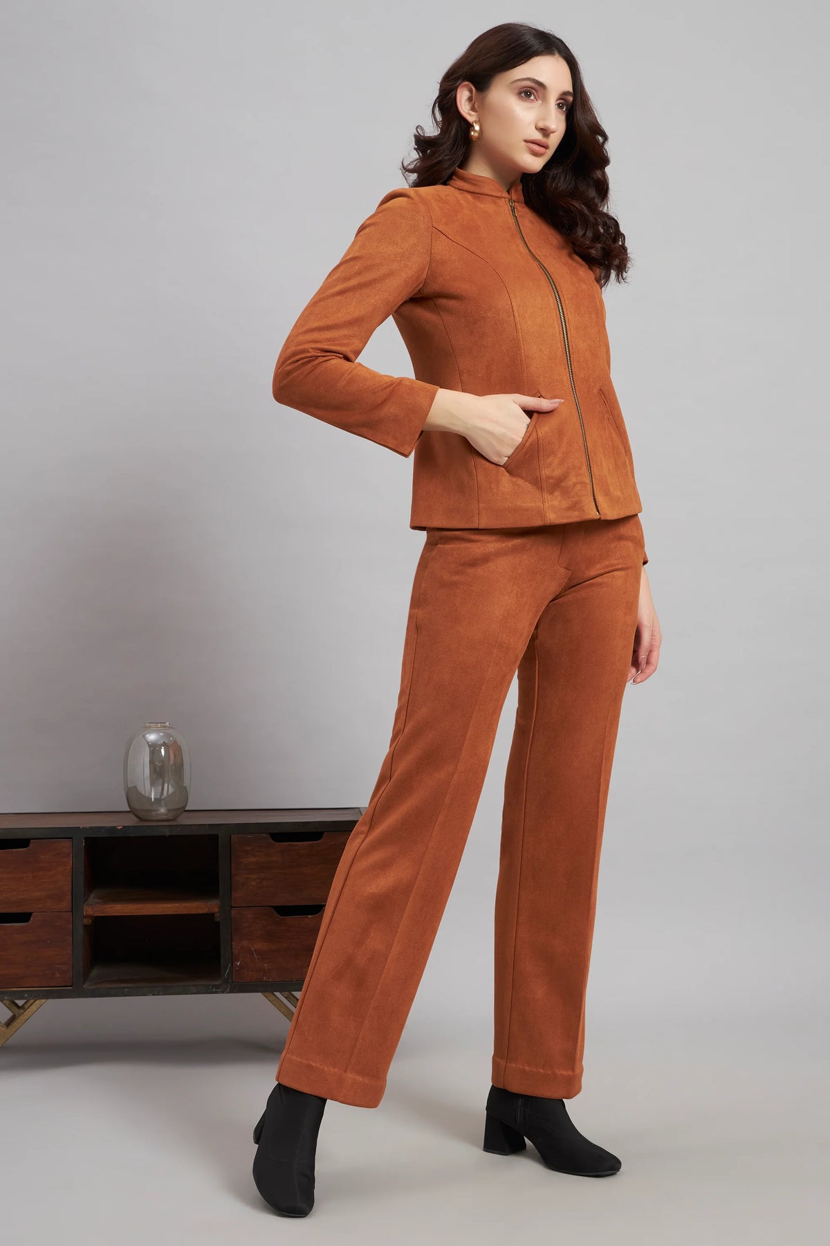 Grace with Grit Suede Jacket Trouser Co-ord, Tan