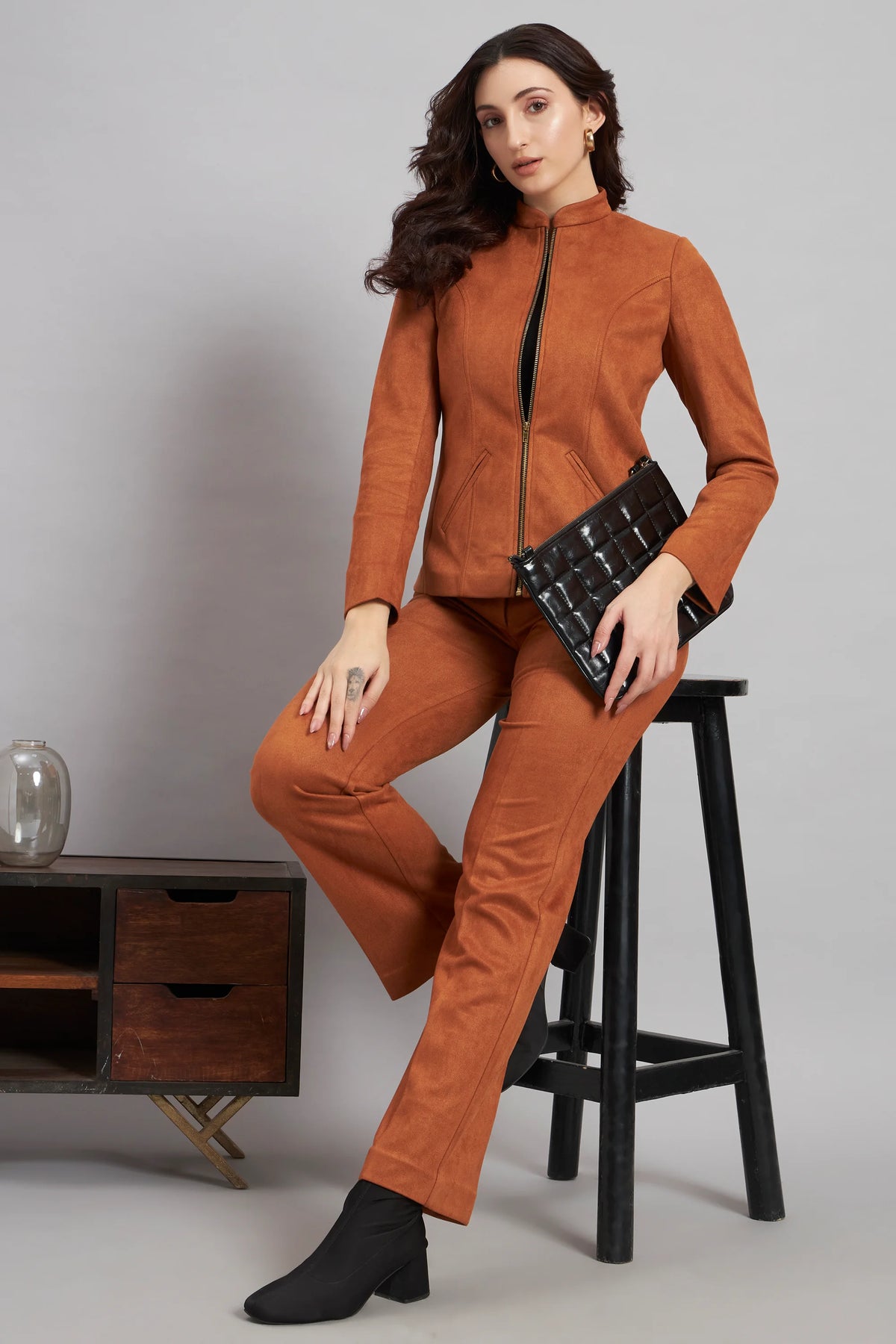 Grace with Grit Suede Jacket Trouser Co-ord, Tan