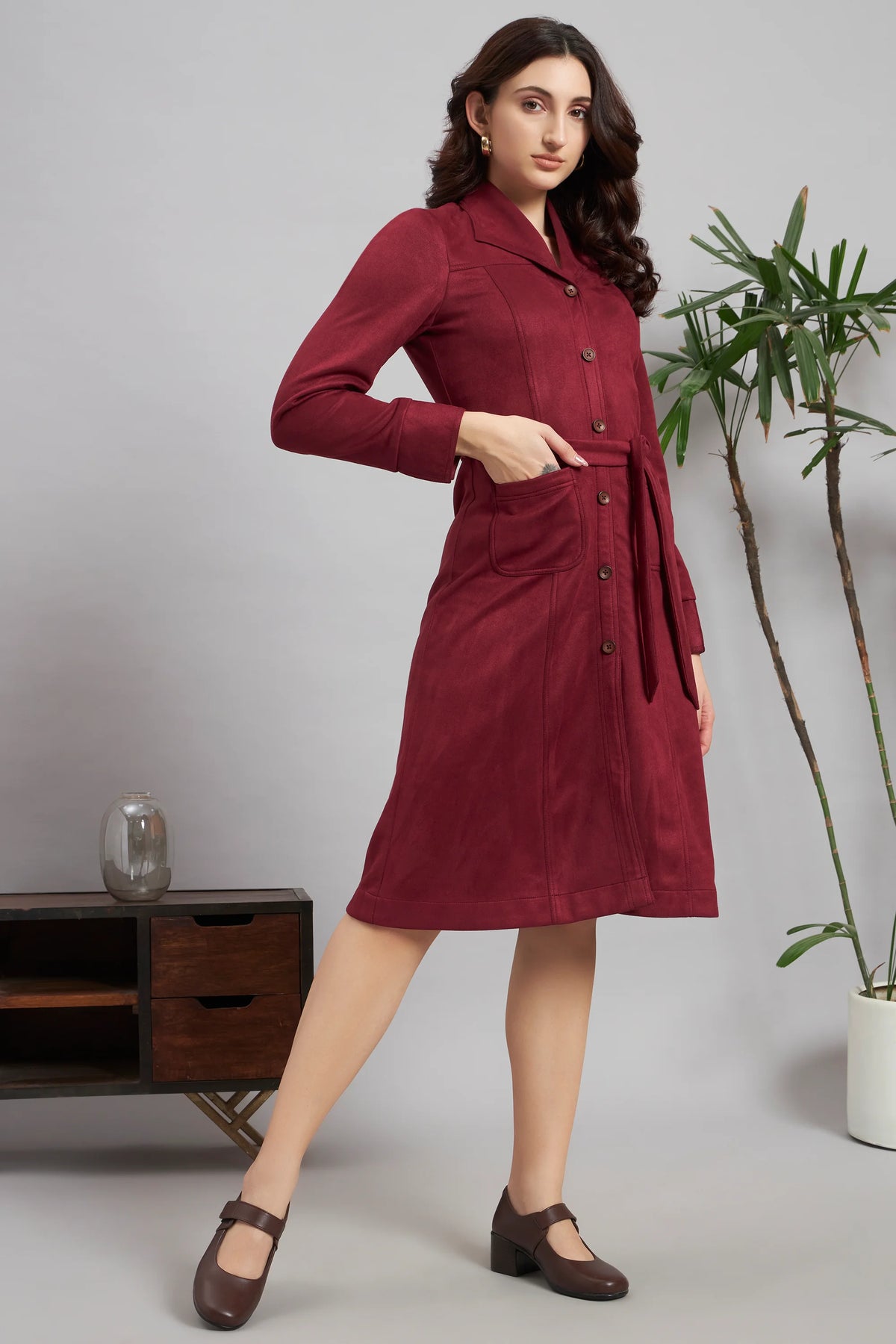 Wine & Whimsy Suede Dress