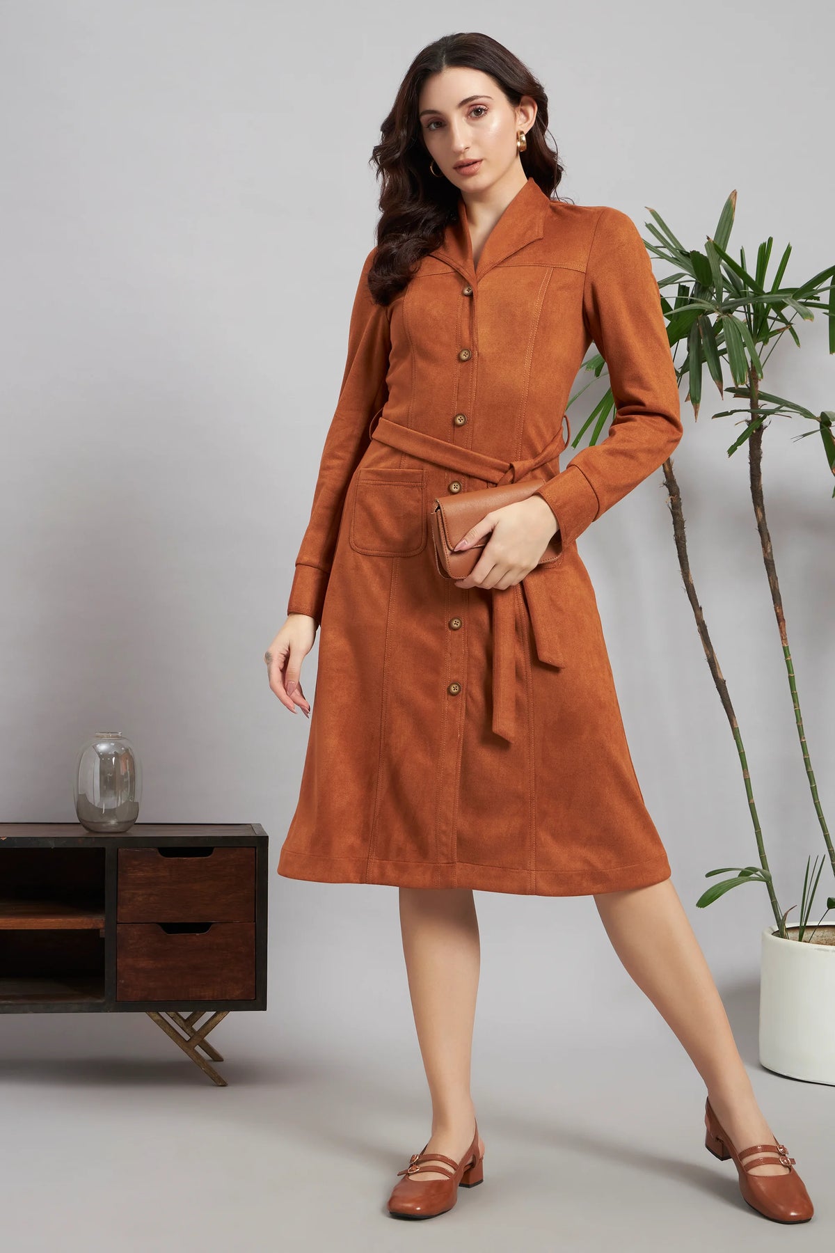 Tan & Tact Suede Midi Dress Charcoal Threads Tan & Tact Suede Midi Dress Charcoal Threads