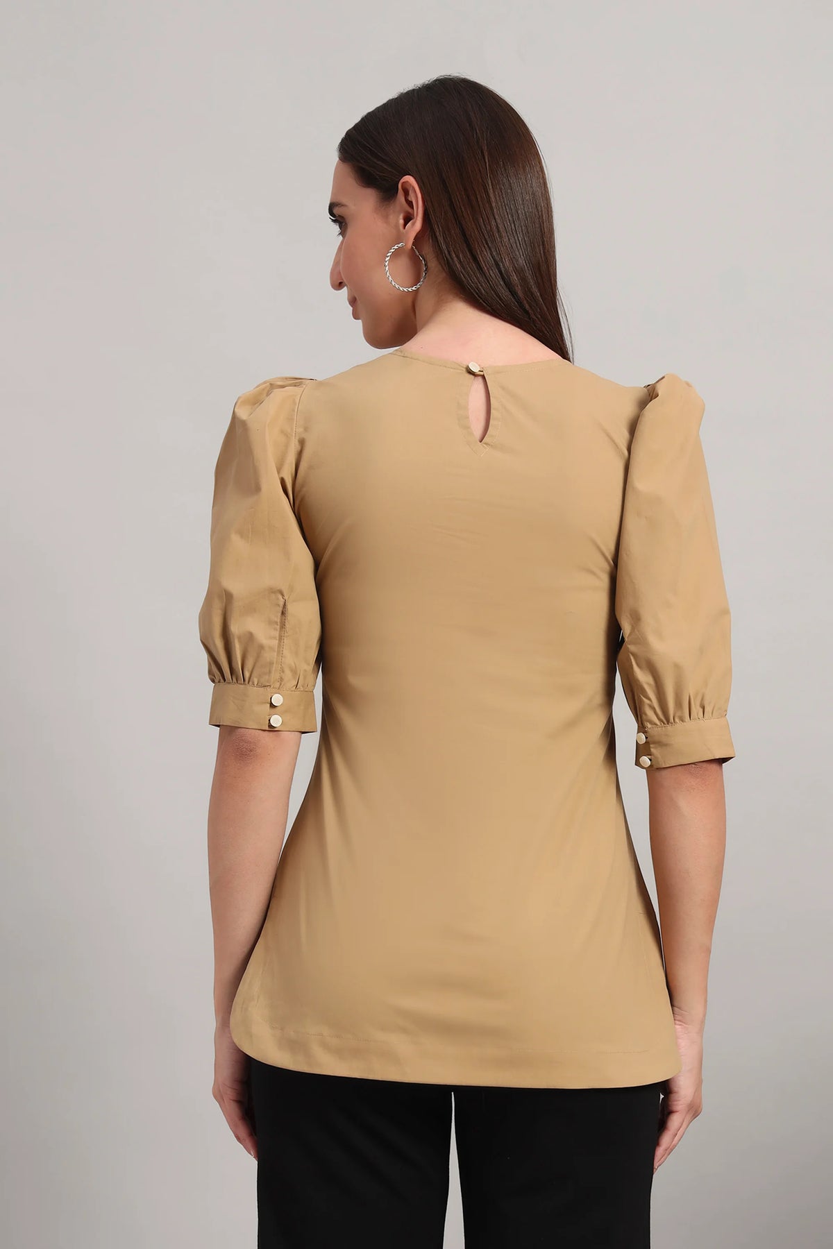 Comfy Khaki Round Neck Cotton Top