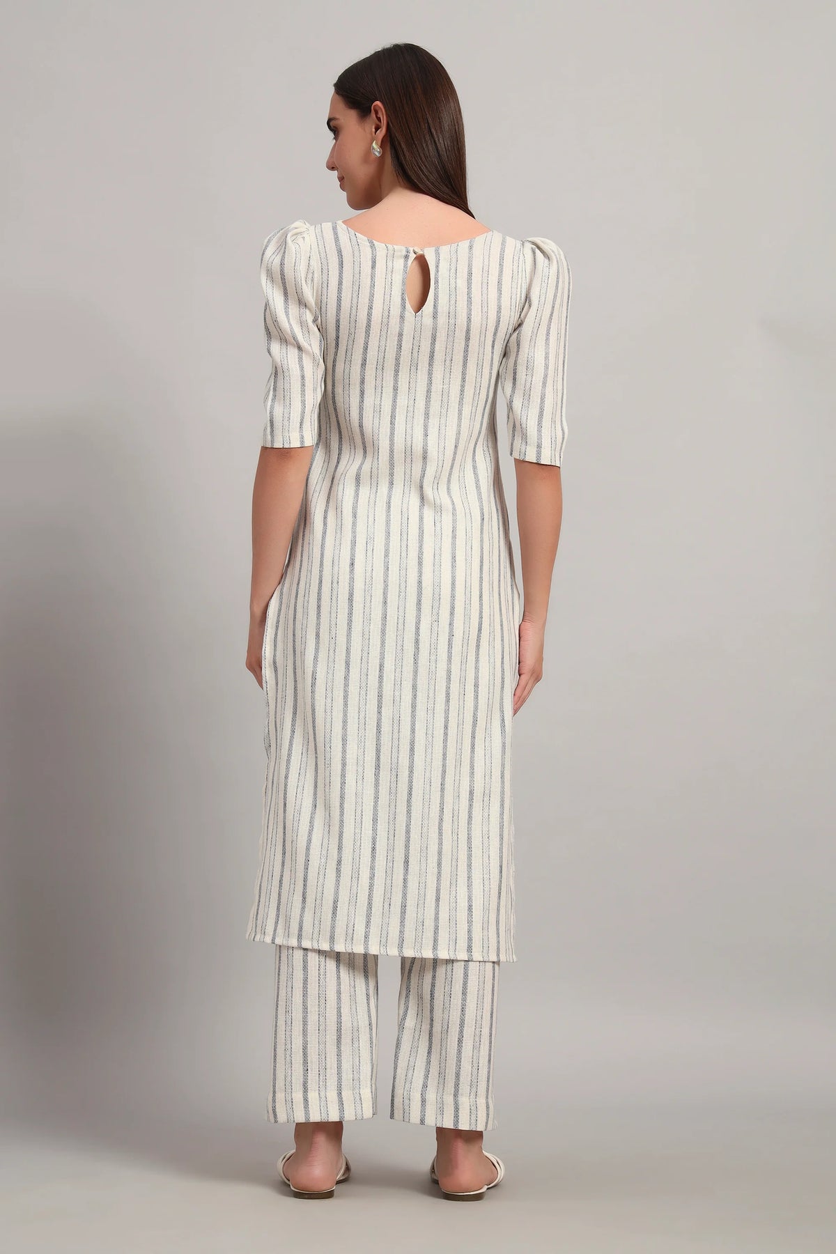Dufftar Diaries Kurta Set, Beige Stripes