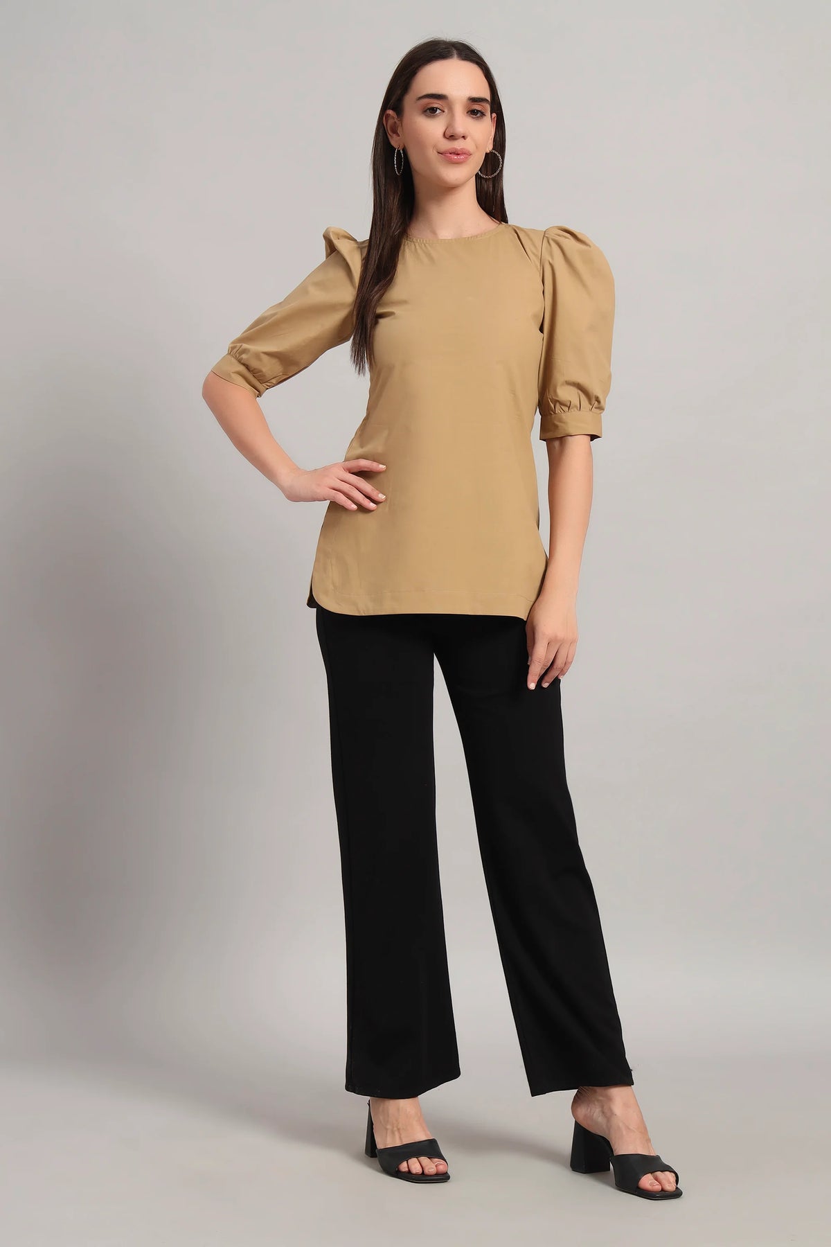 Comfy Khaki Round Neck Cotton Top