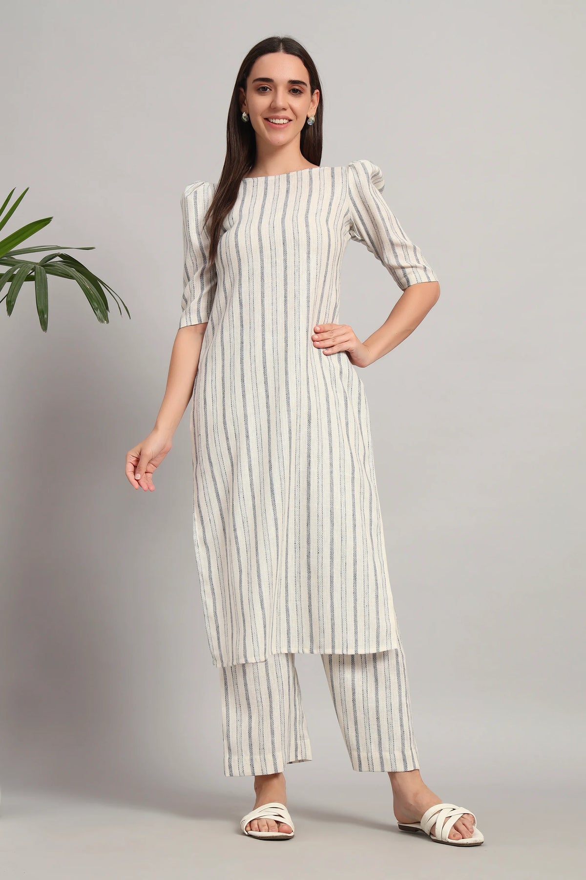 Dufftar Diaries Kurta Set, Beige Stripes