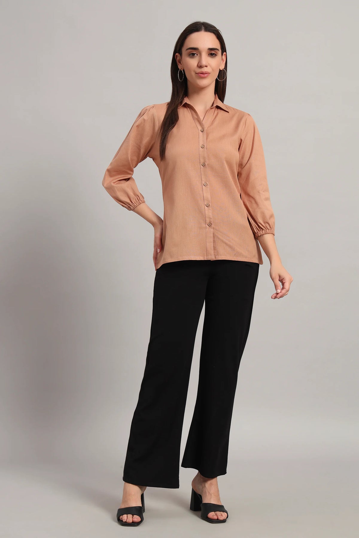 The All-Day Shirt Collar Top, Peach