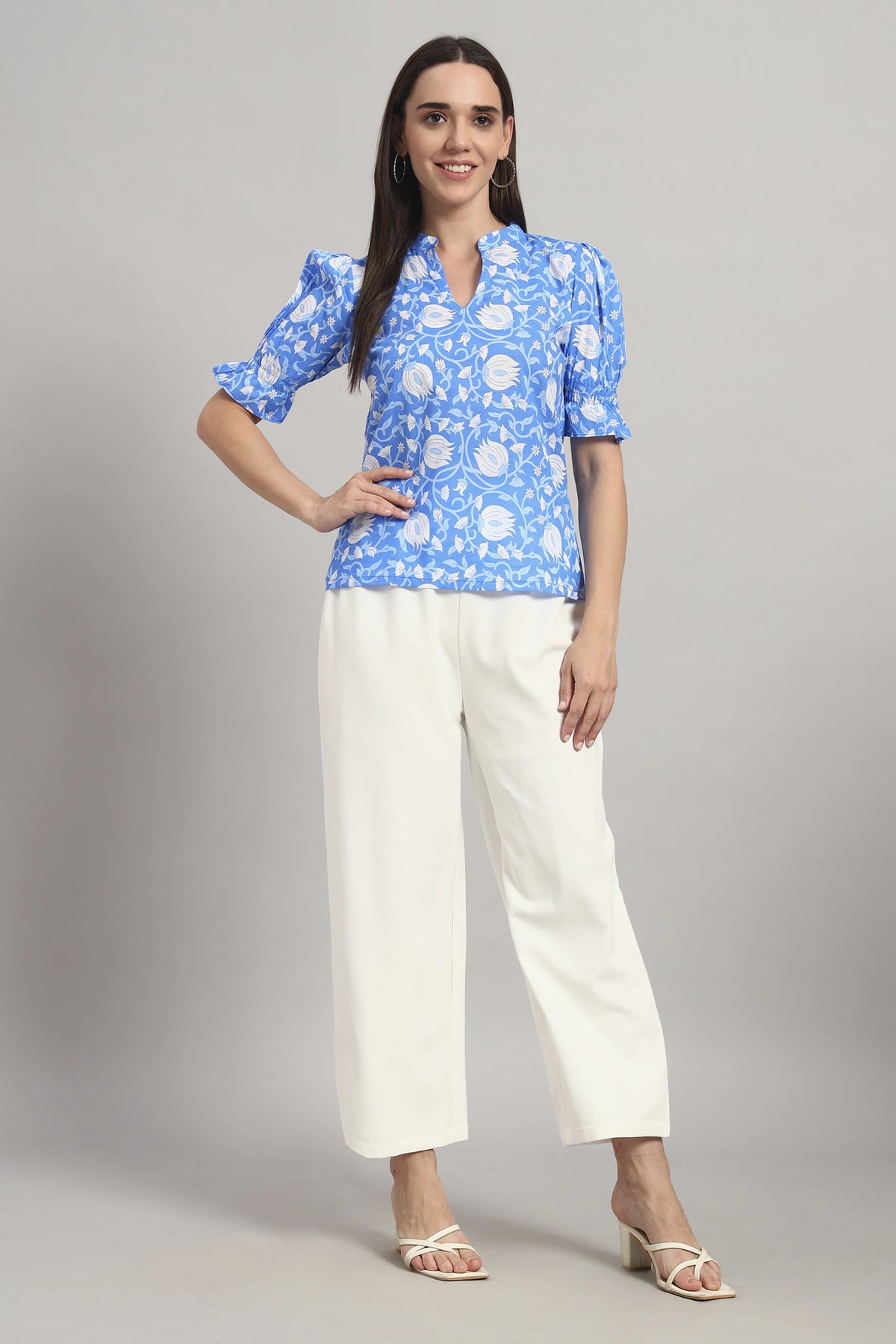 The Split Collar Classic Top, Blue