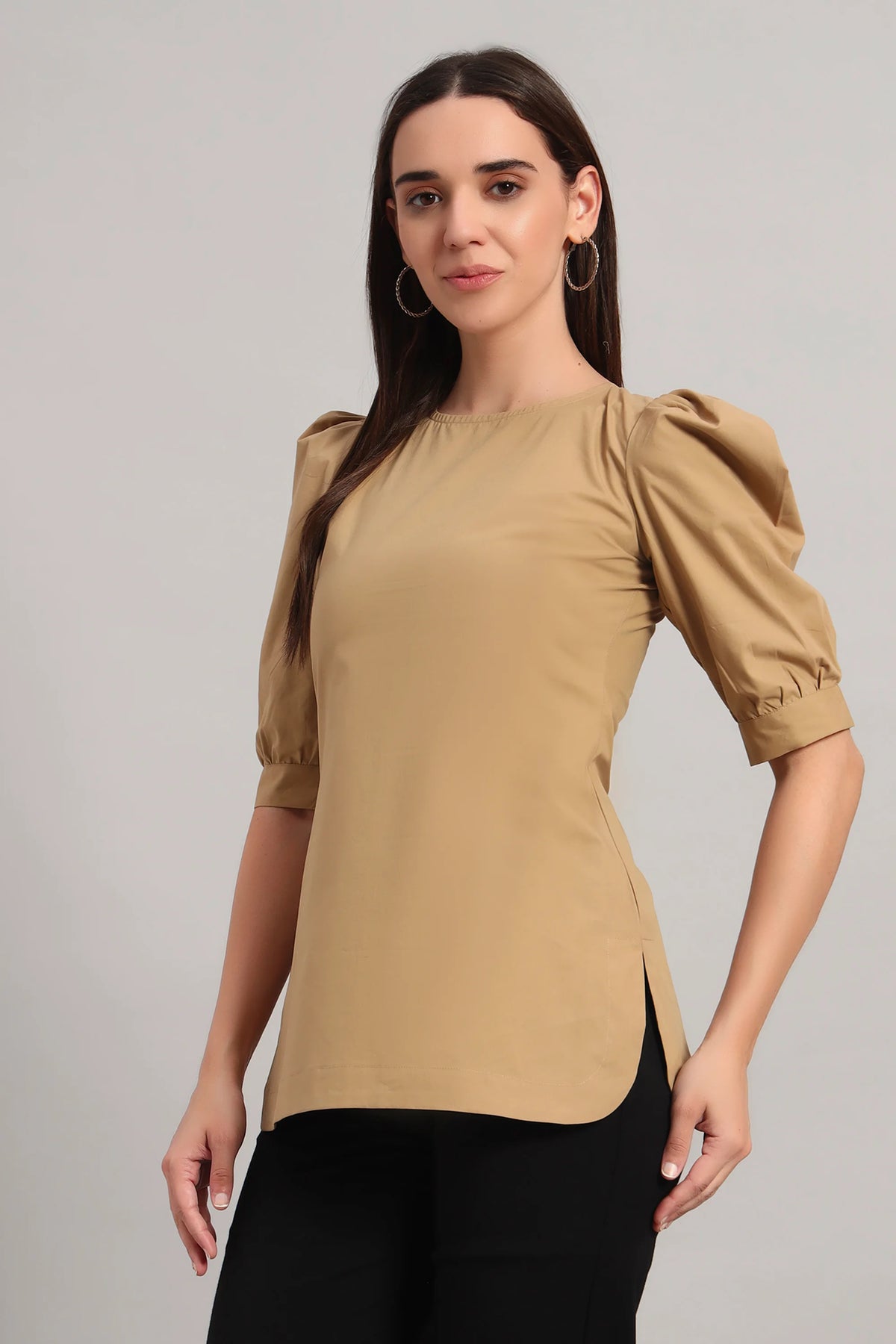 Comfy Khaki Round Neck Cotton Top