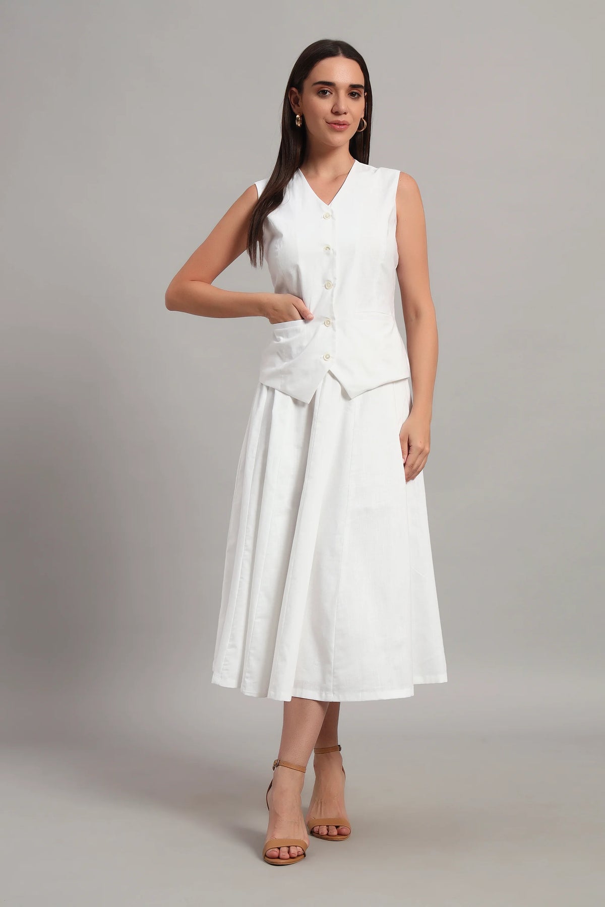 The Classic White Waistcoat & Skirt Set