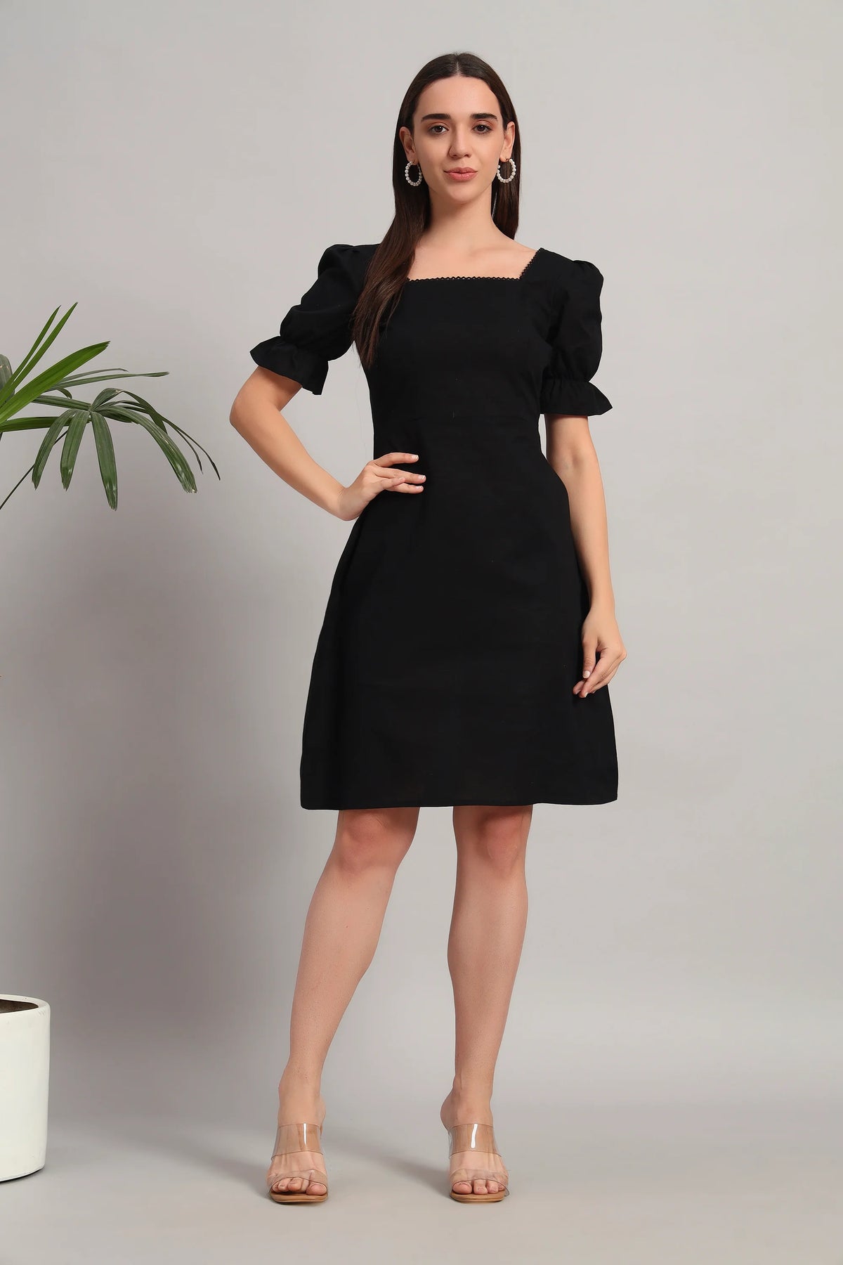 Puff & Petal Black, Midi Dress