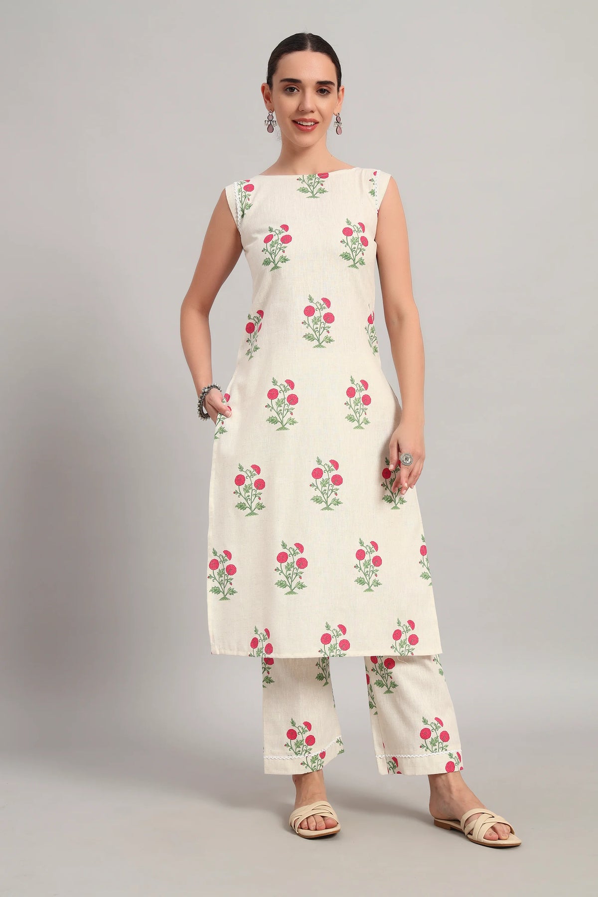 Subah Se Shaam Kurta Set, Rani Pink Floral