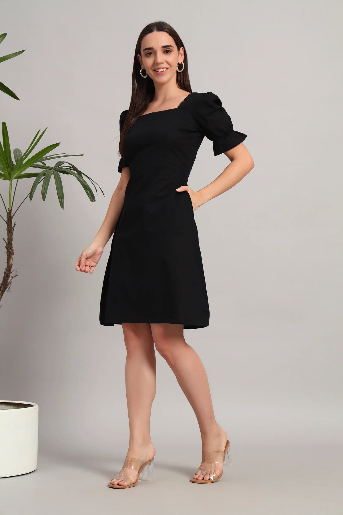 Puff & Petal Black, Midi Dress