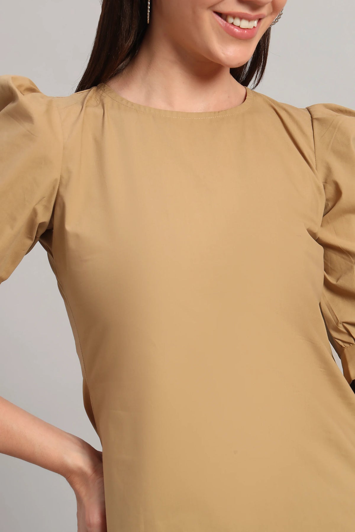 Comfy Khaki Round Neck Cotton Top