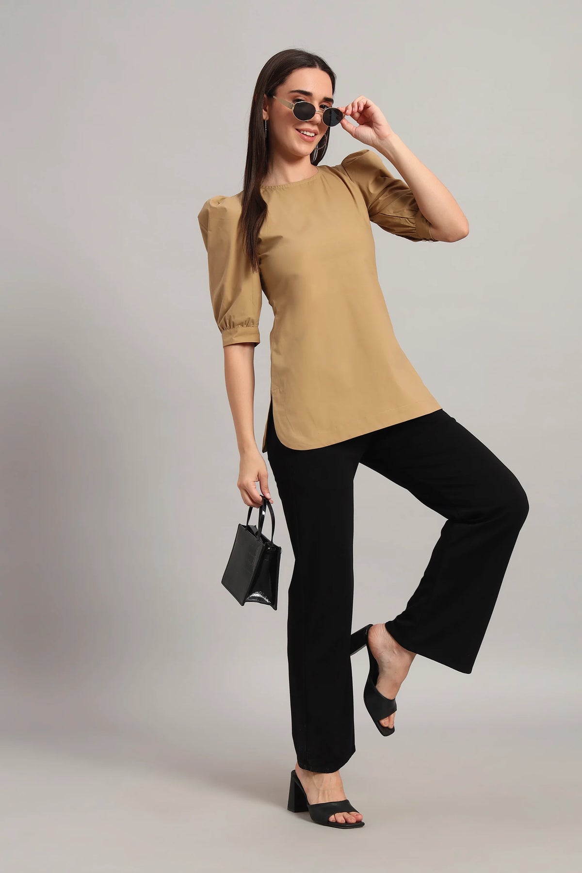 Comfy Khaki Round Neck Cotton Top