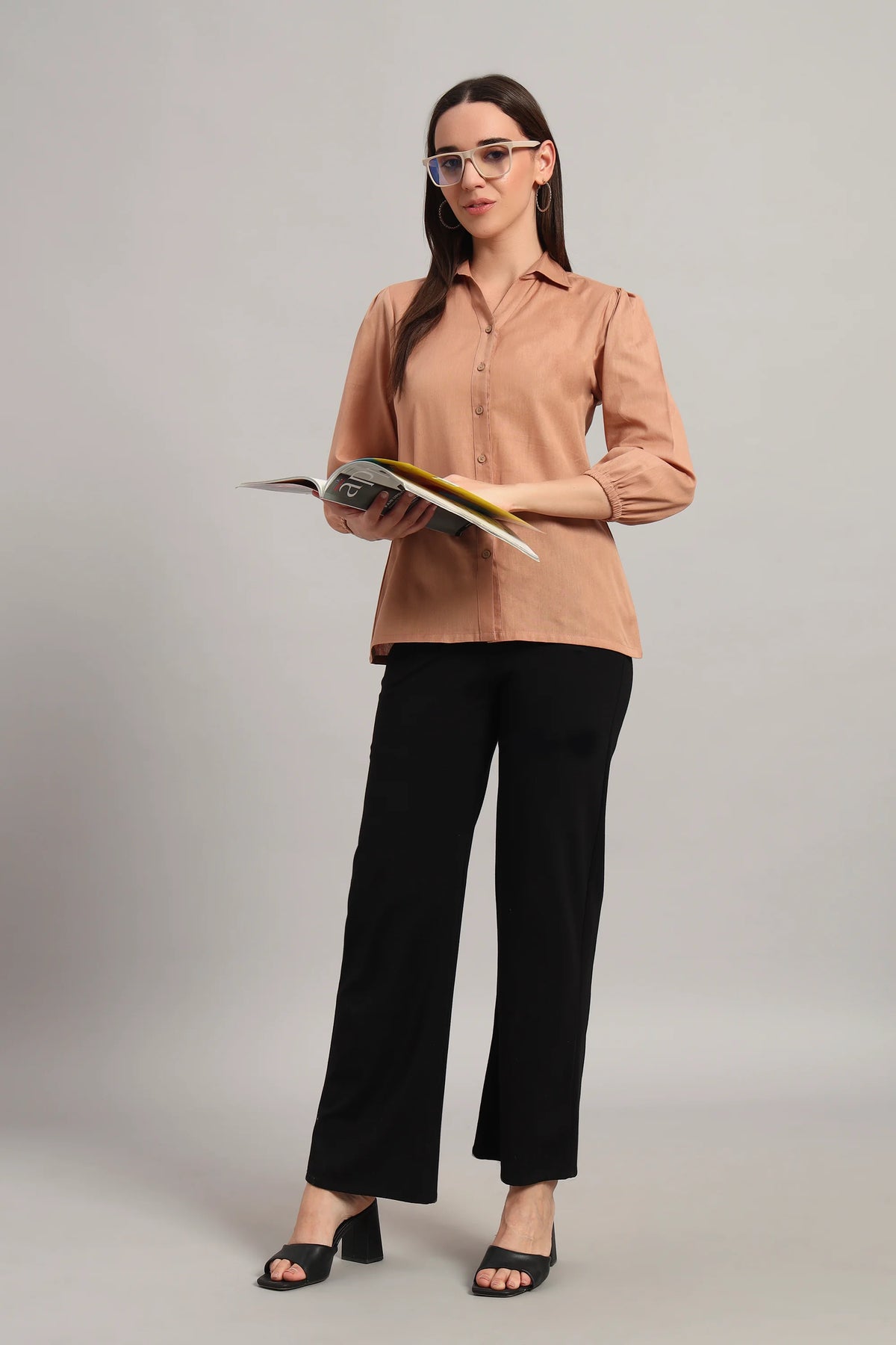 The All-Day Shirt Collar Top, Peach