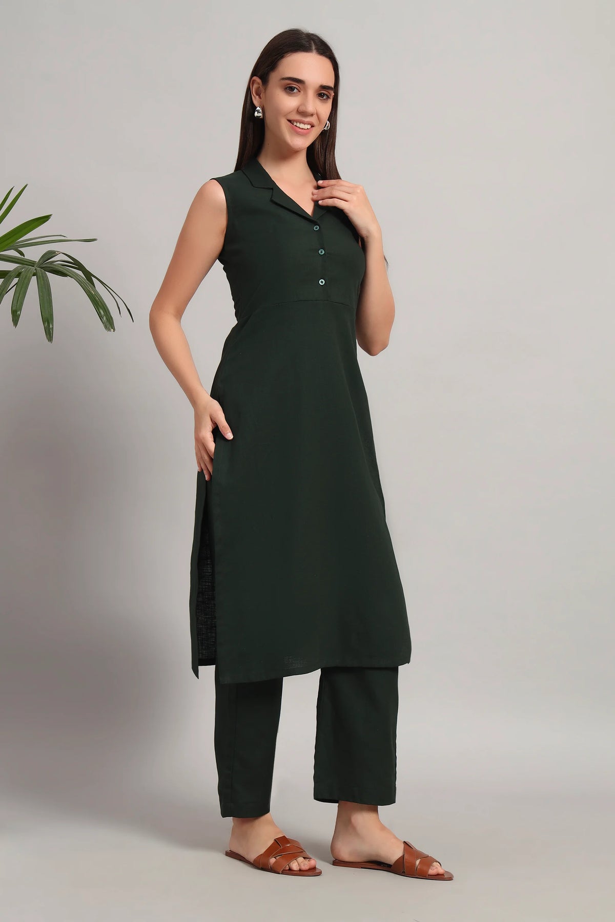 Roz Ka Kurta Set, Bottle Green