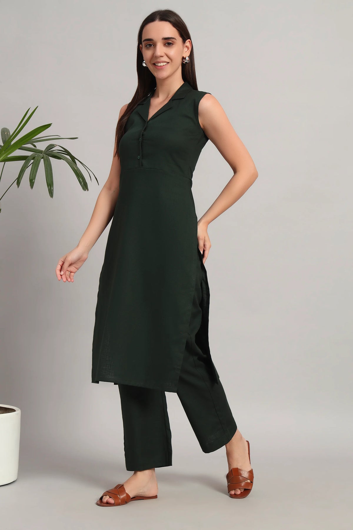 Roz Ka Kurta Set, Bottle Green