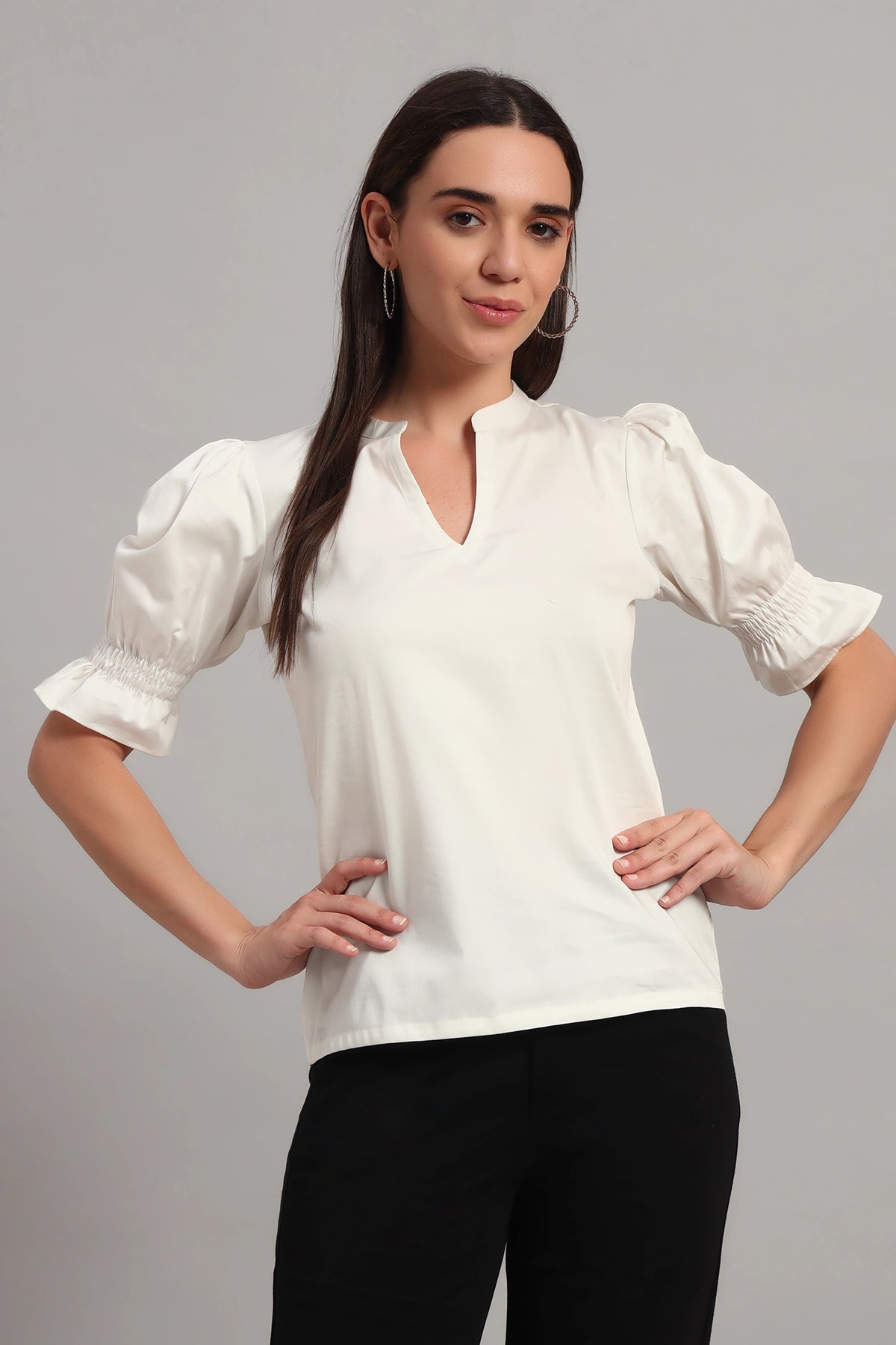 The Split Collar Classic Top, White