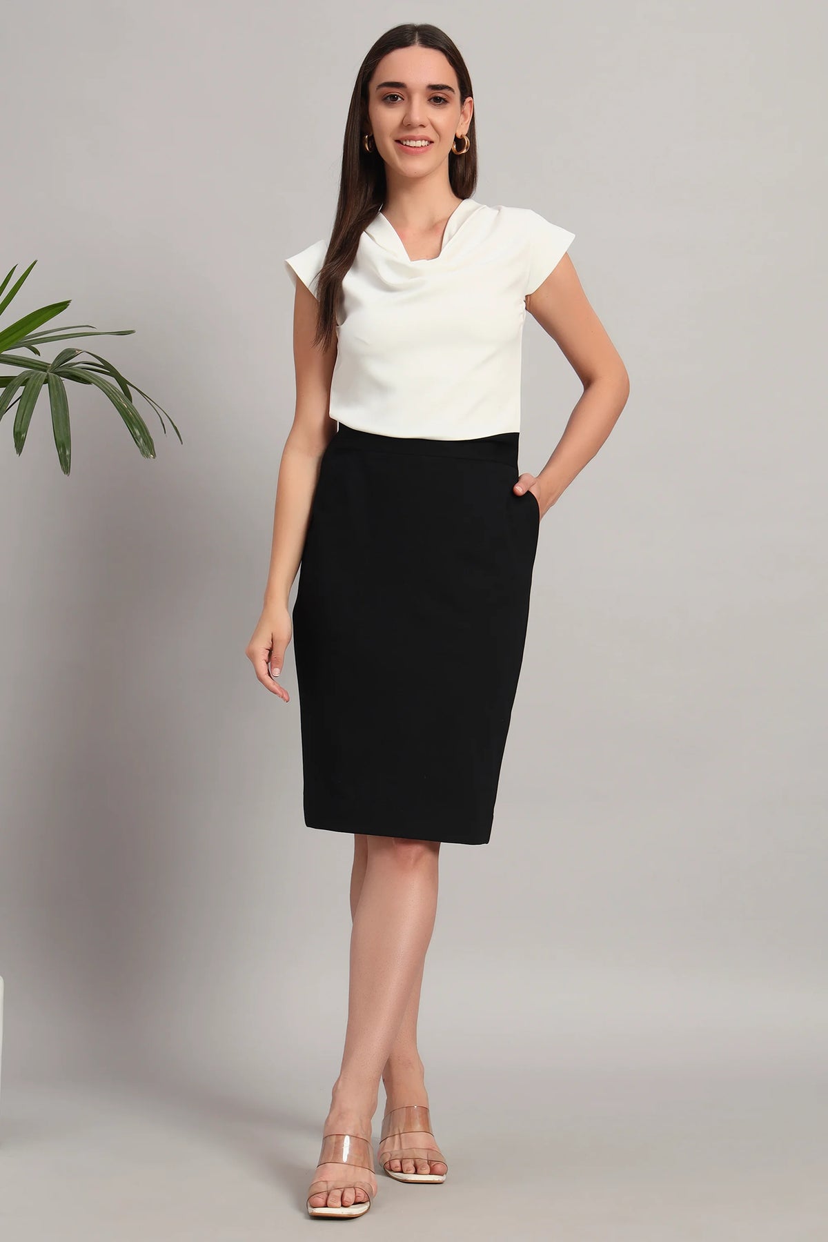 Fusion Midi Dress, Black and white