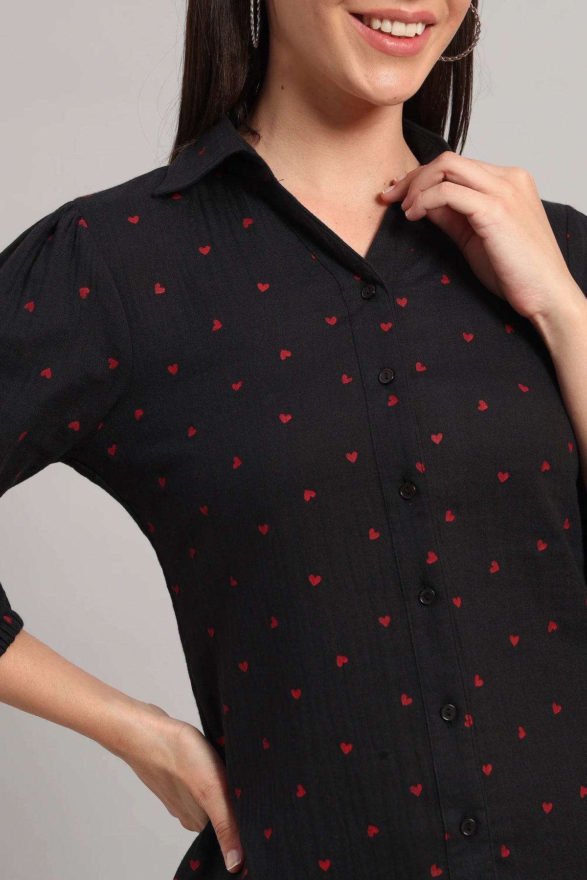 The All-Day Shirt Collar Top, Black Print