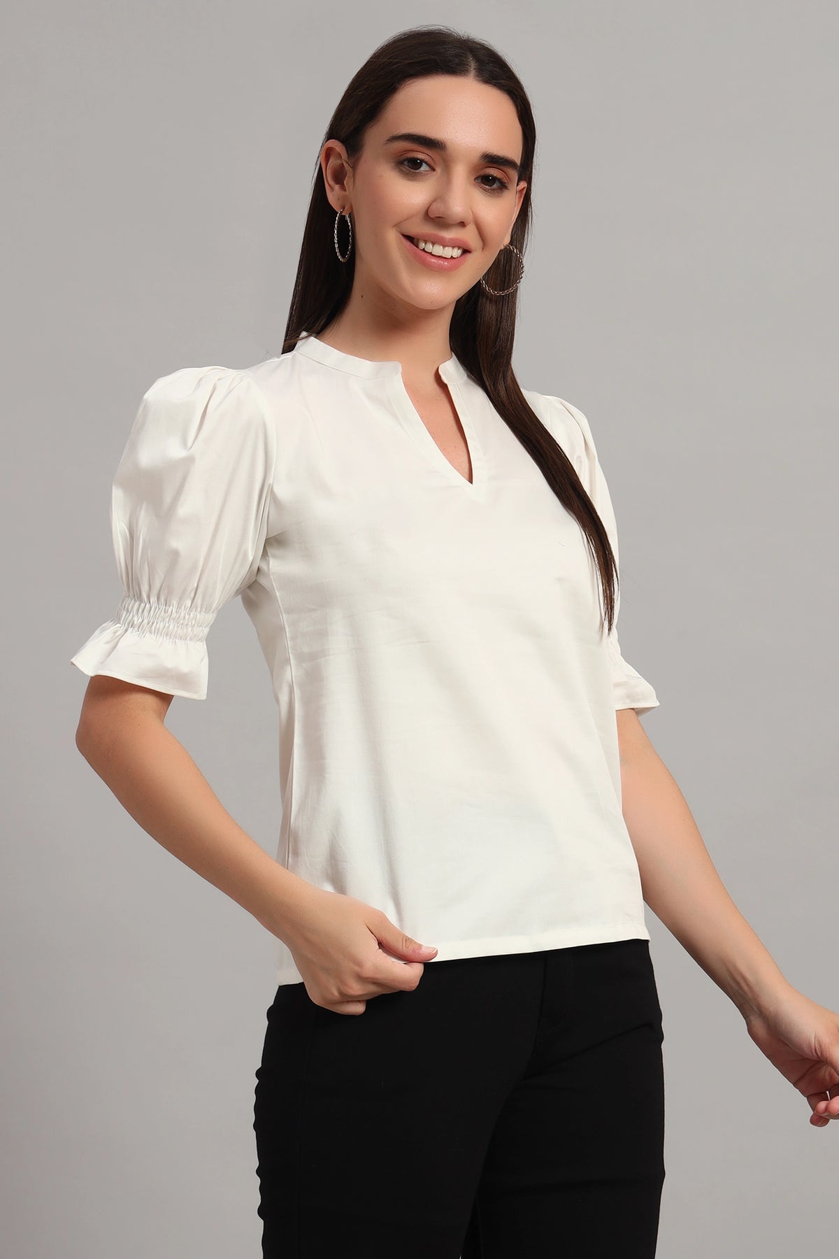 The Split Collar Classic Top, White