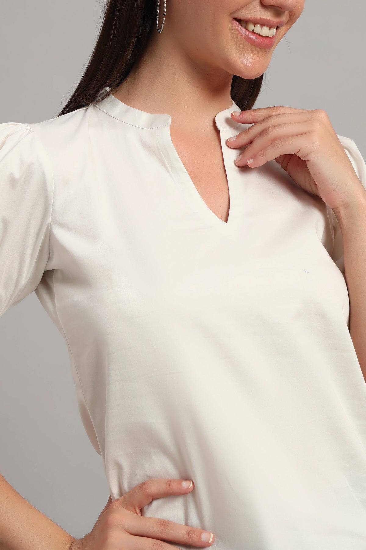 The Split Collar Classic Top, White