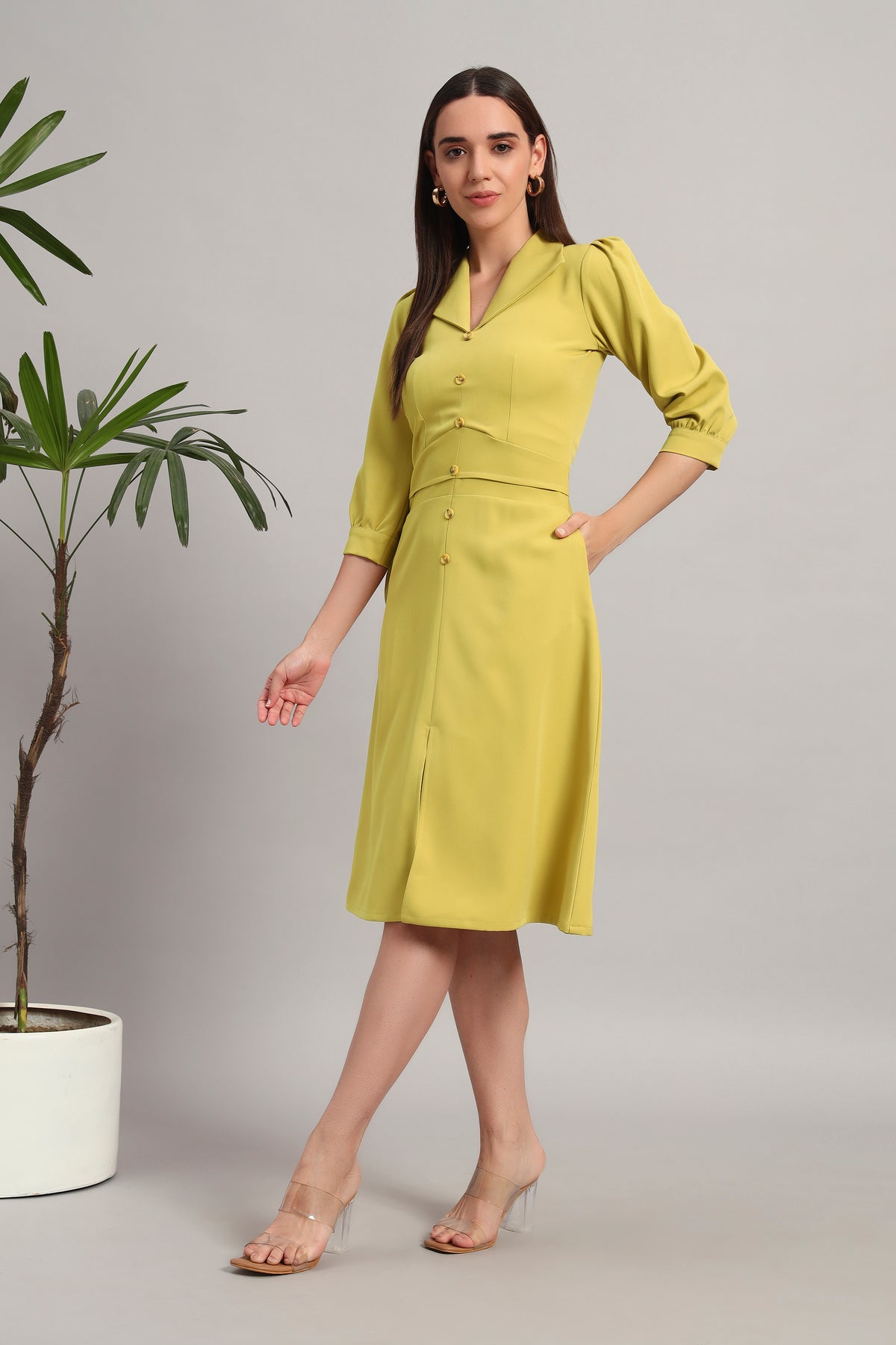 Lime Light, Full Sleeves Midi Dress