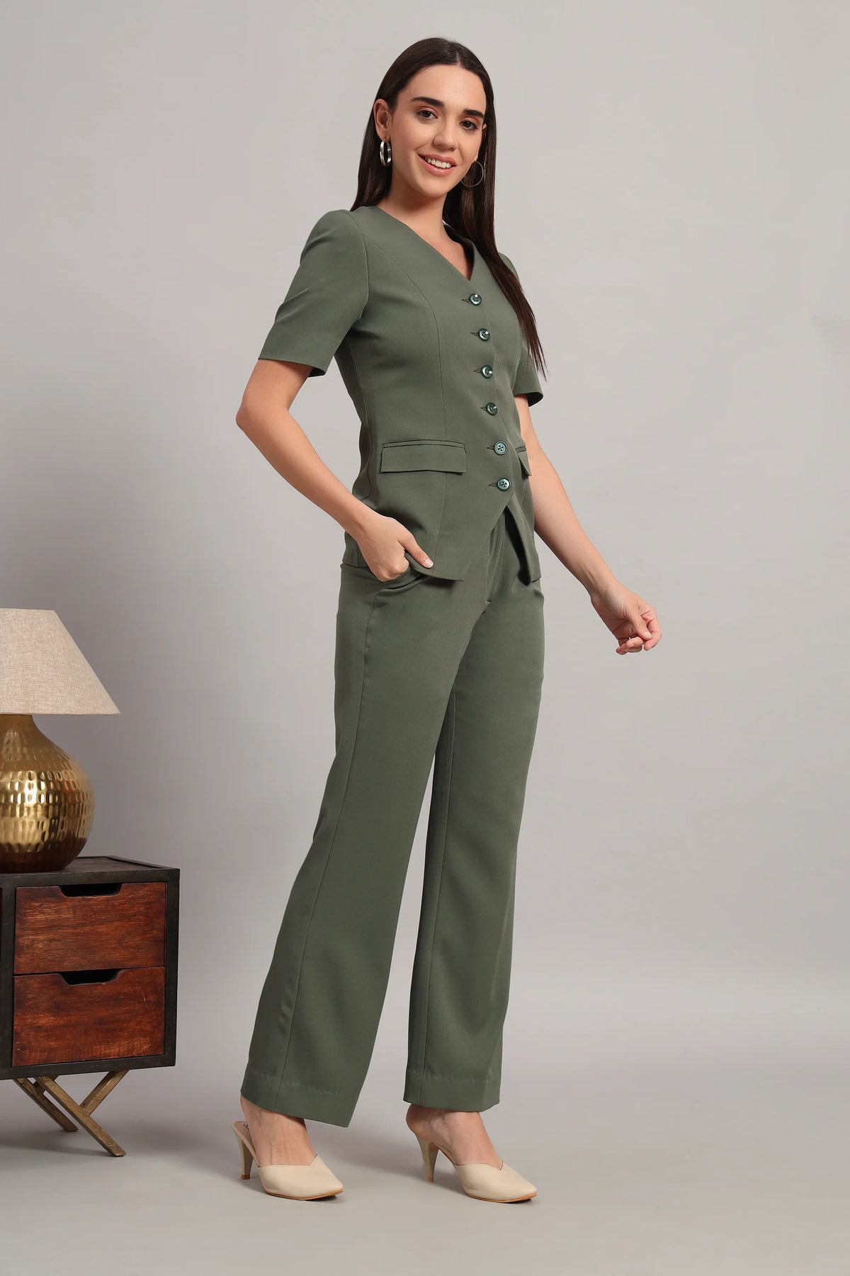The Breezy Blazer Set, Olive Green