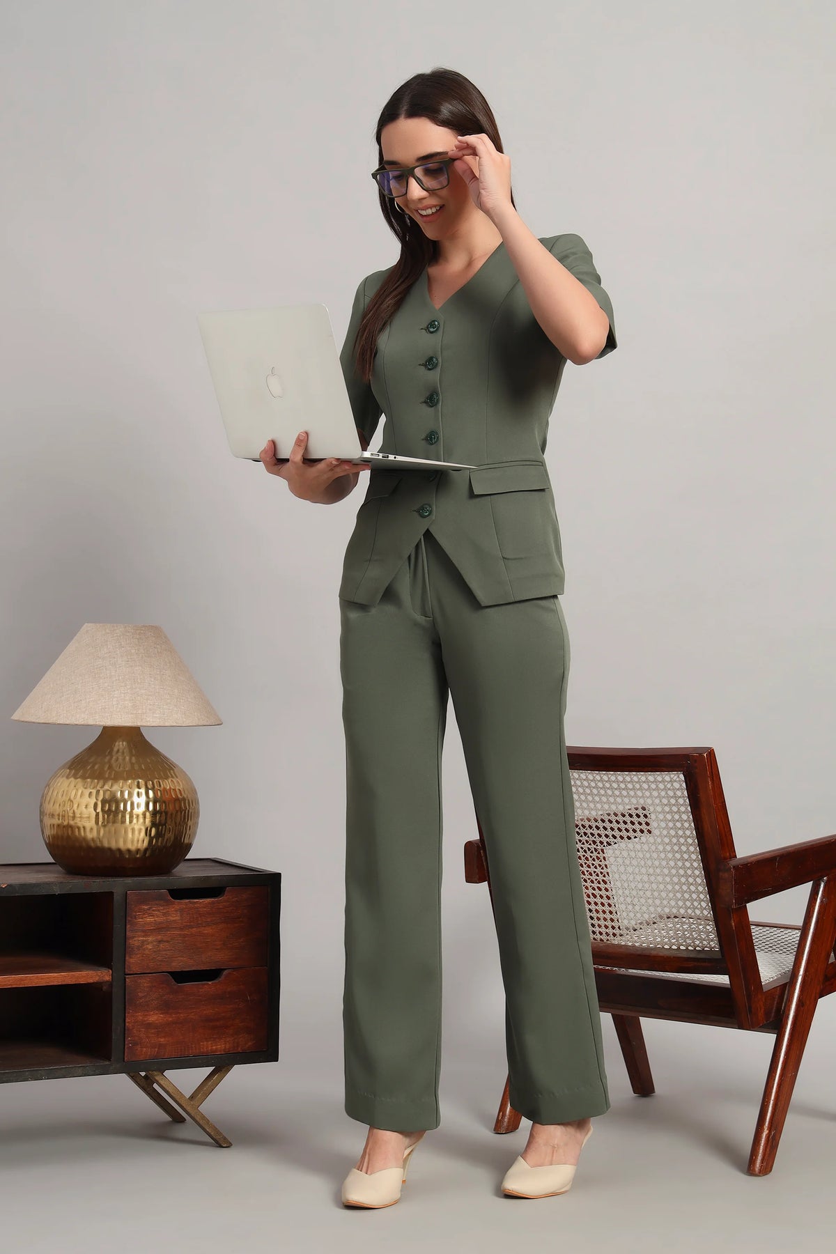 The Breezy Blazer Set, Olive Green