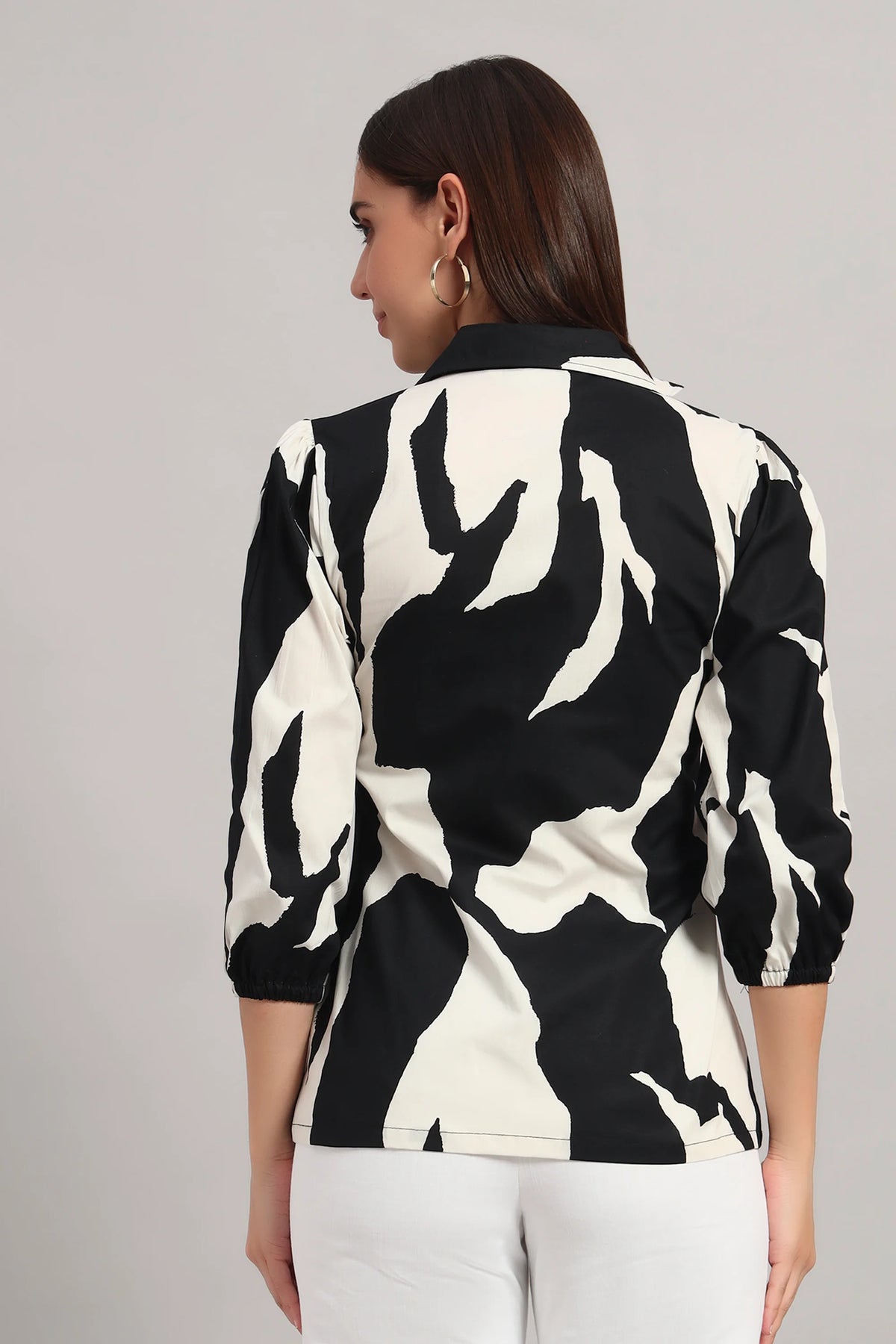The All-Day Shirt Collar Top, Monochrome Print