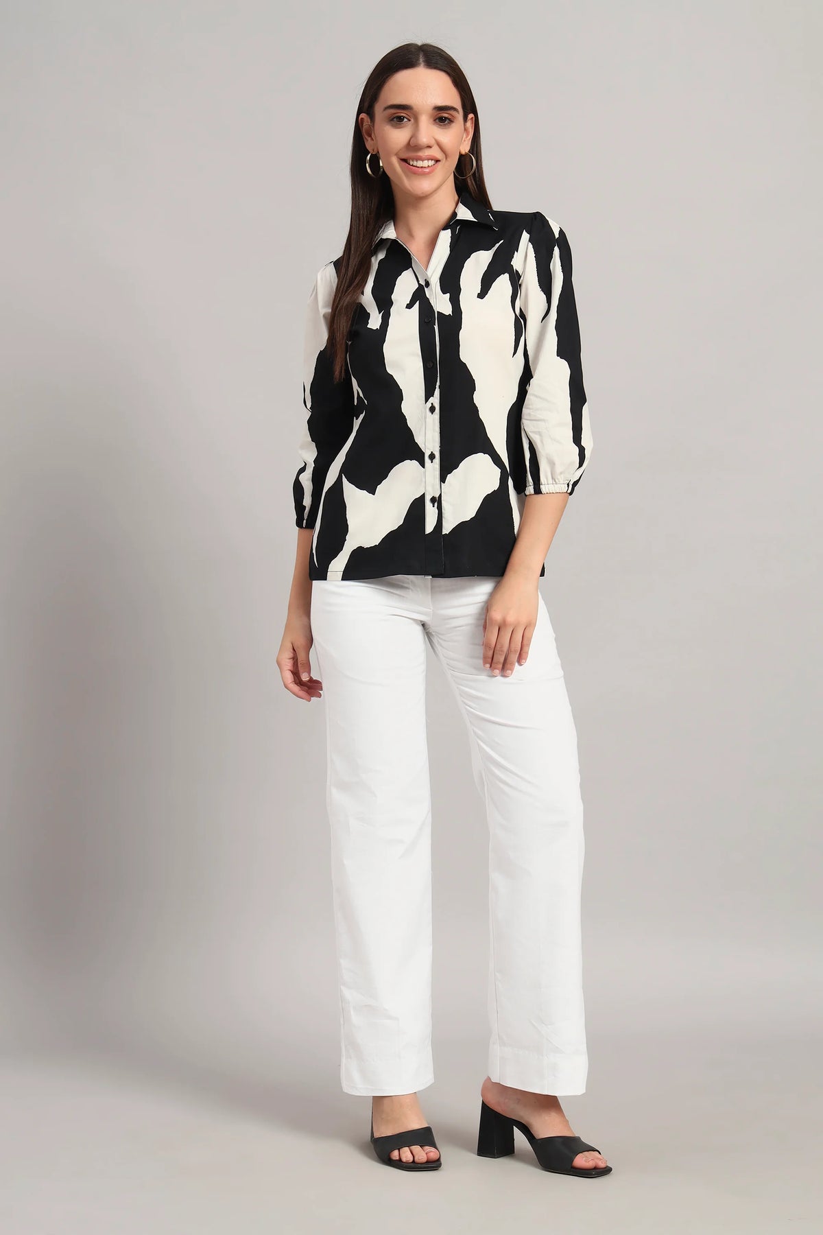 The All-Day Shirt Collar Top, Monochrome Print