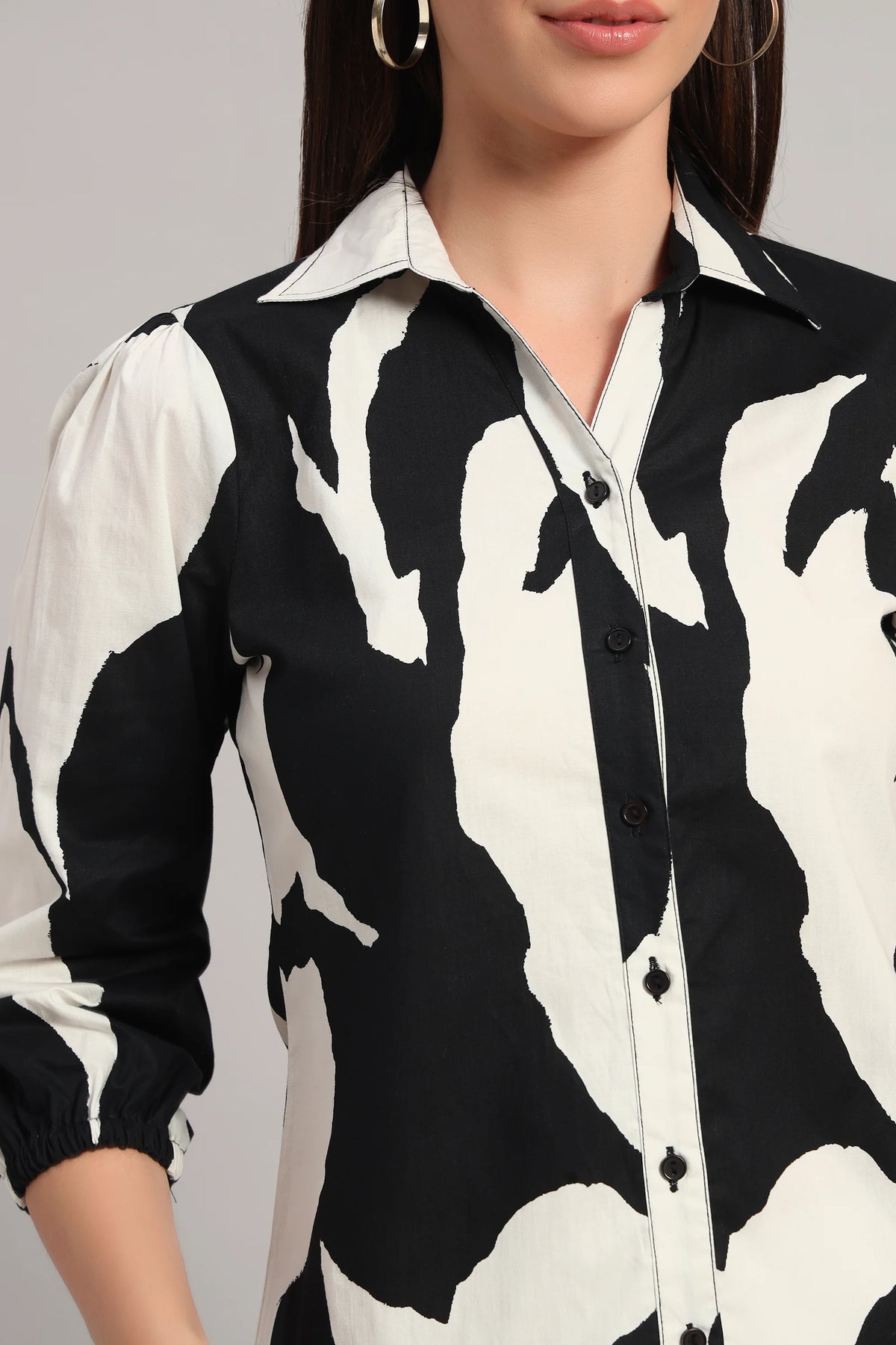 The All-Day Shirt Collar Top, Monochrome Print
