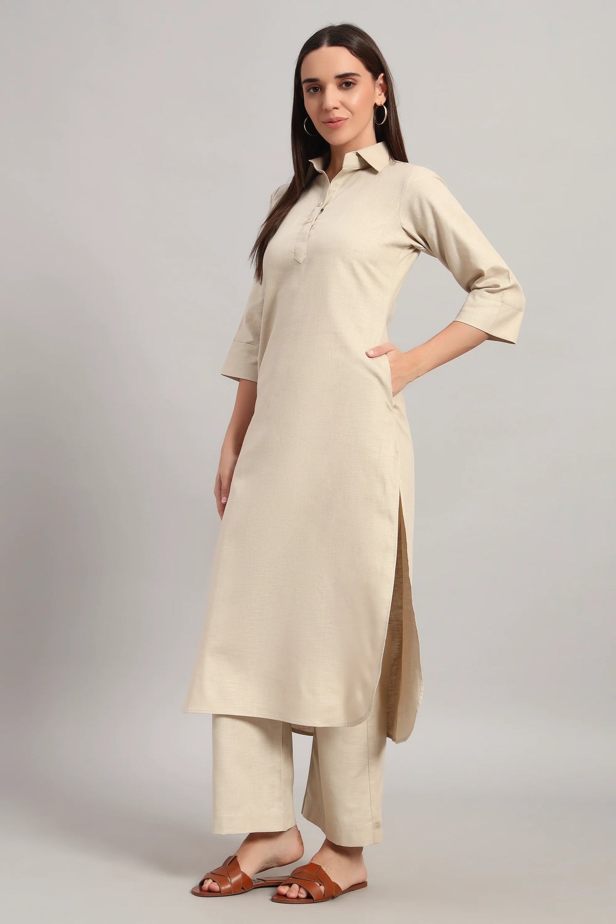 Pratidin, Beige Kurta Set