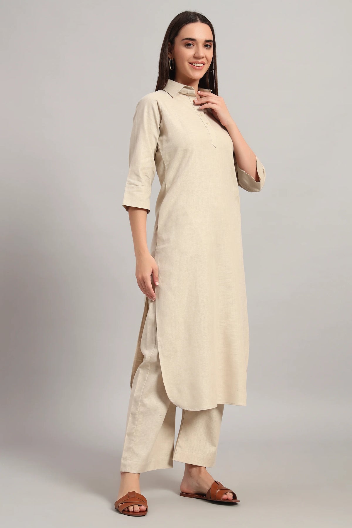 Pratidin, Beige Kurta Set
