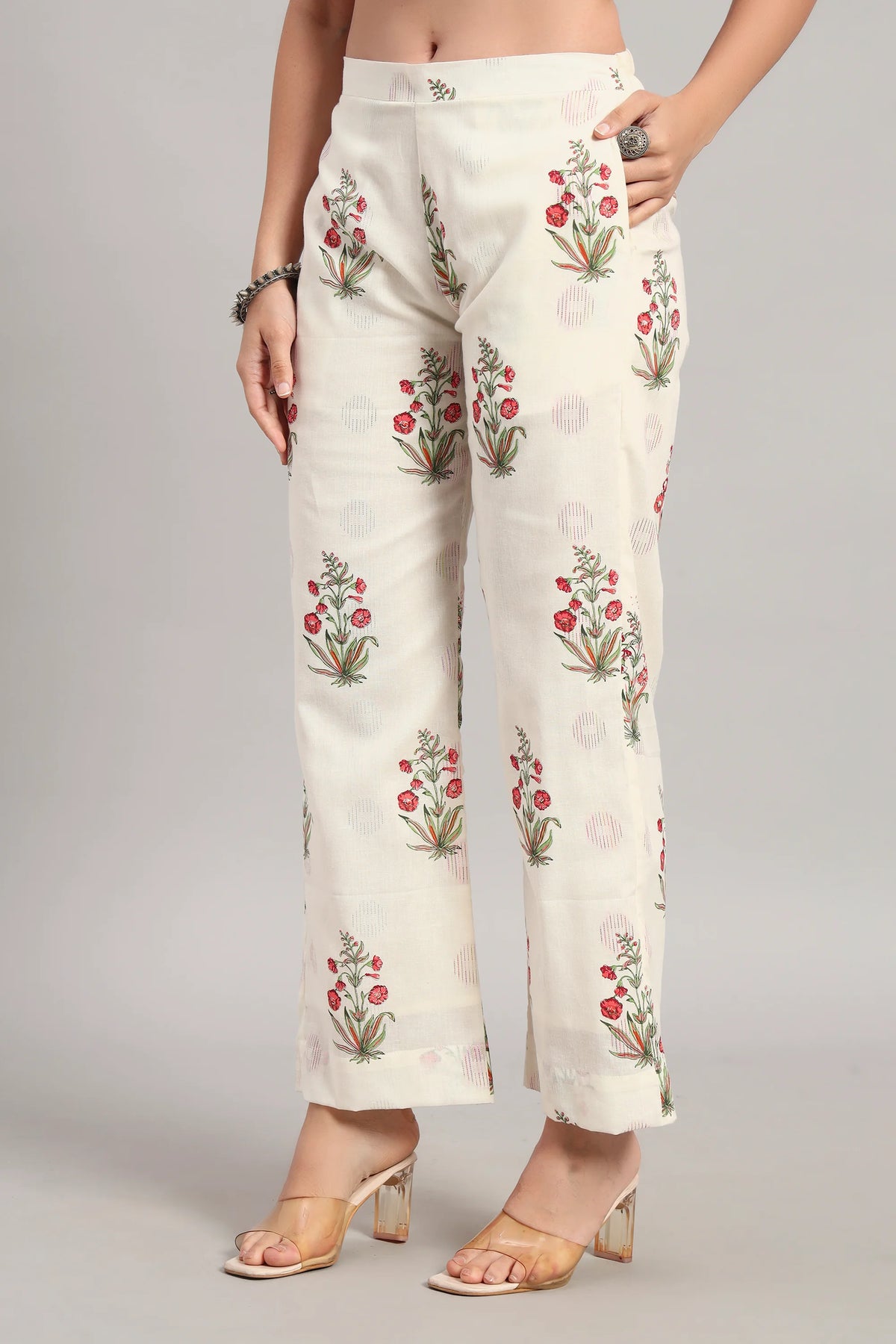 Dufftar Diaries Kurta Set, Floral Beige